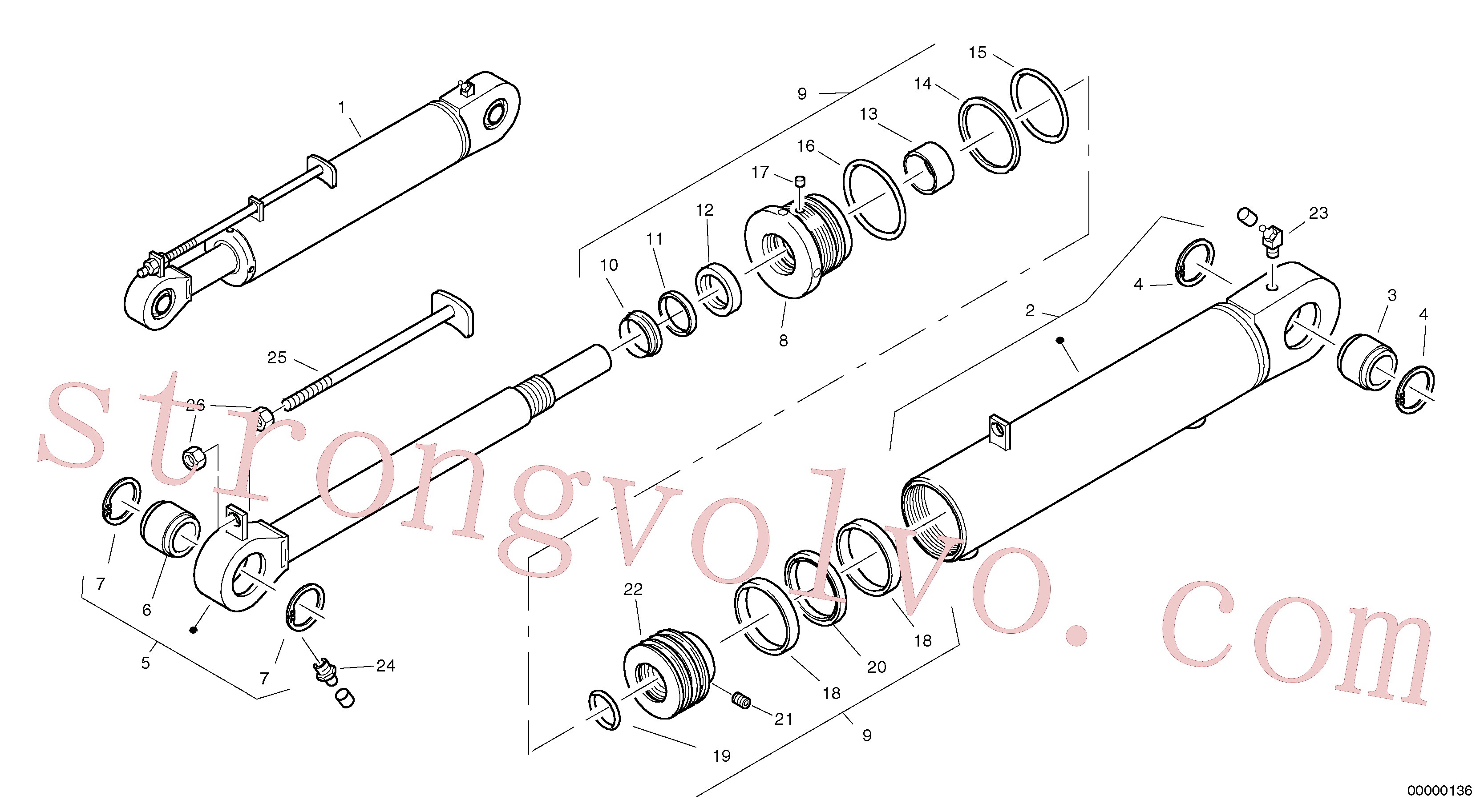 VOE983718 Volvo Cilindro de inclinação(00000136 Montagem)