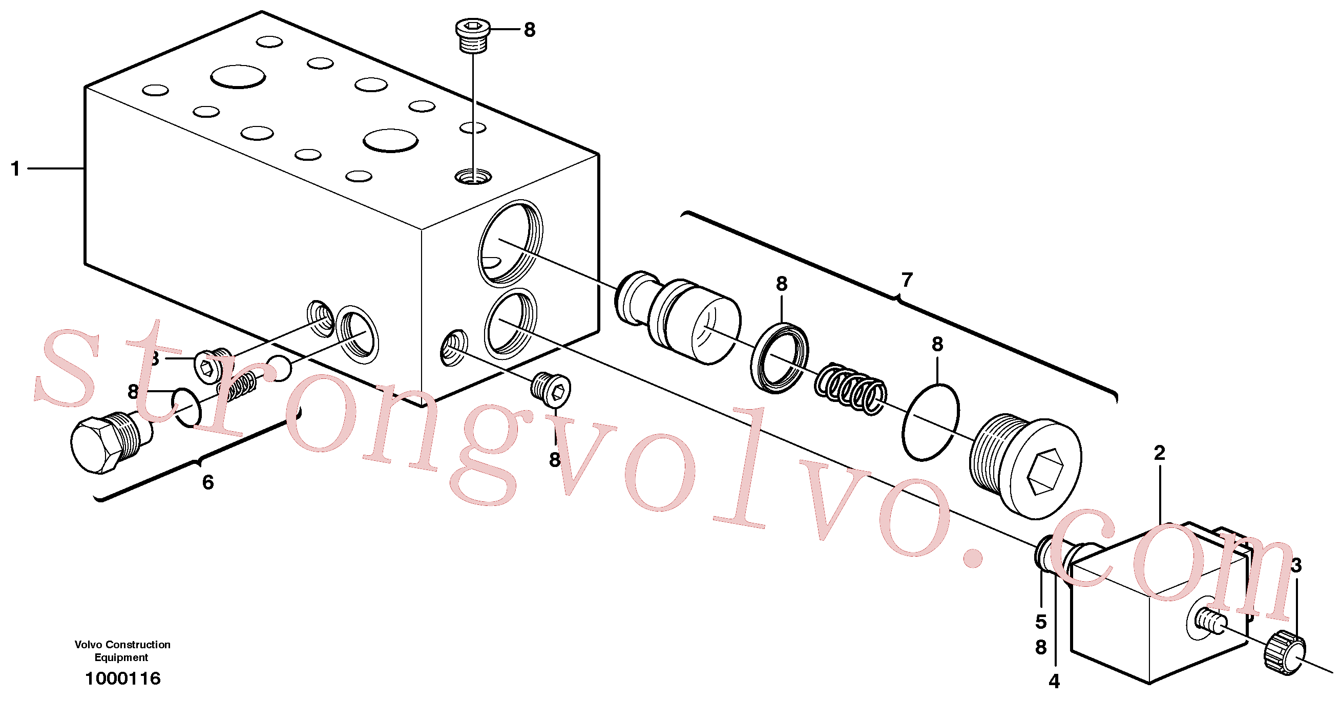 VOE11101827 Volvo Válvula de alívio., Válvula, corpo do circuito e válvula de retorno(1000116 Montagem)