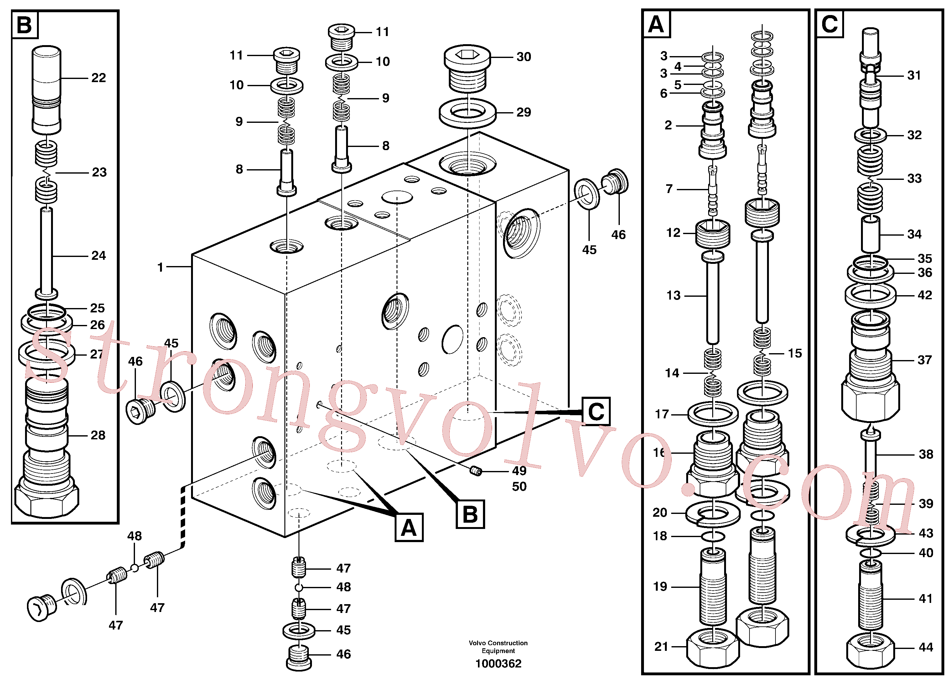 VOE13960160 Volvo Corpo da válvula: bloco central(1000362 Montagem)
