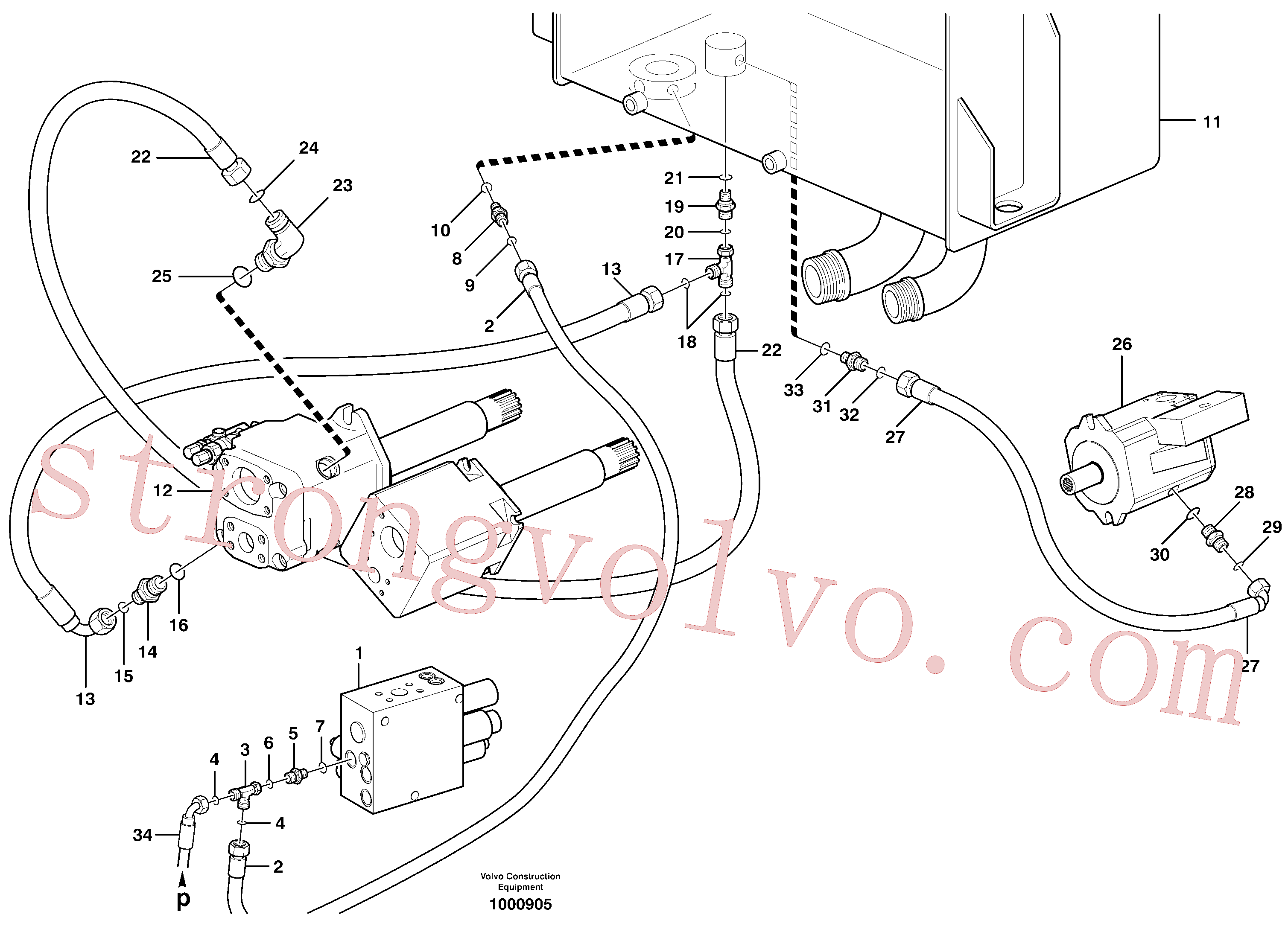 VOE935028 Volvo Sistema hidráulico, linha de retorno(1000905 Montagem)