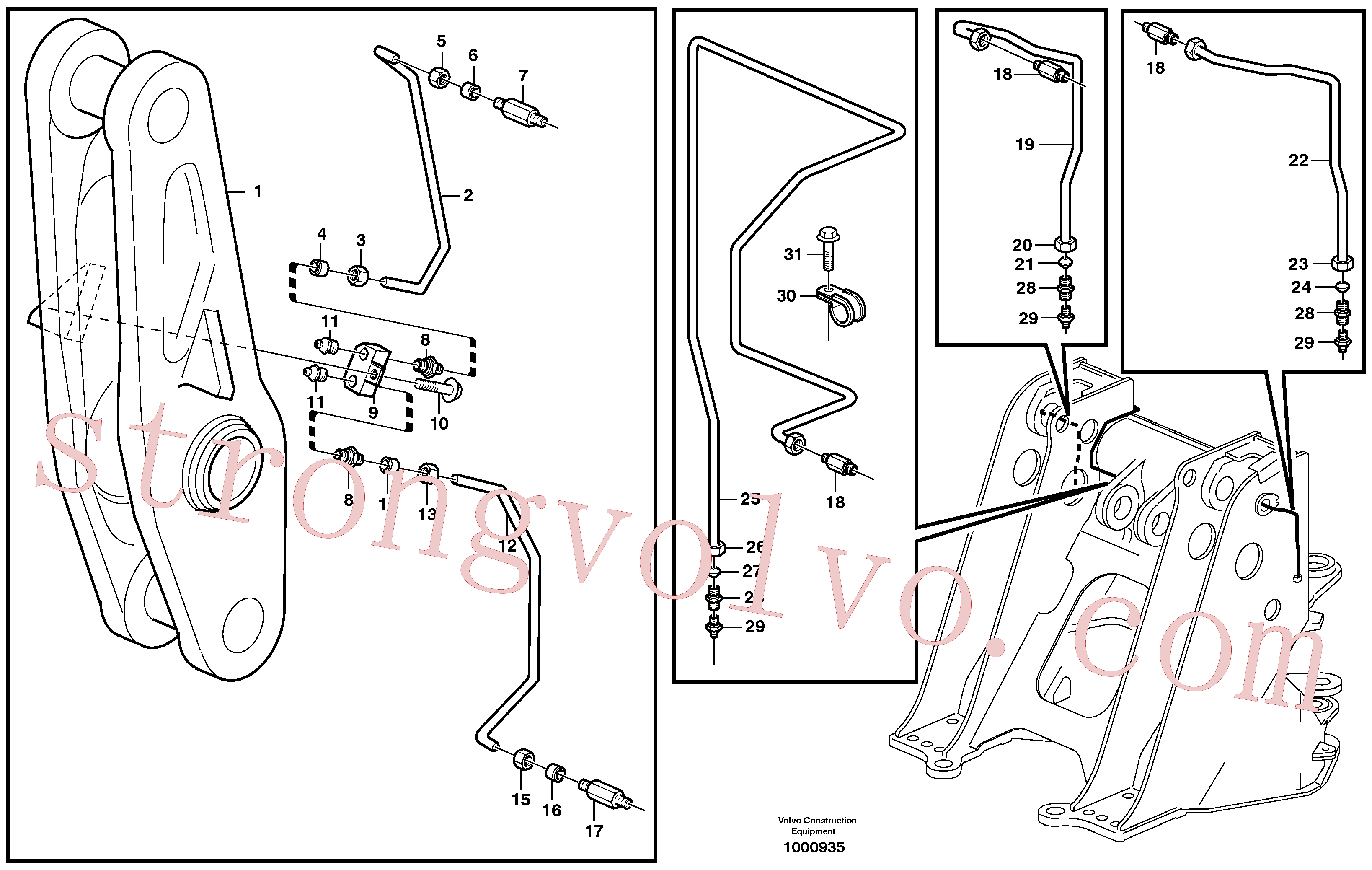 VOE13956967 Volvo Pontos de lubrificação prolongados para sistema do braço de elevação(1000935 Montagem)