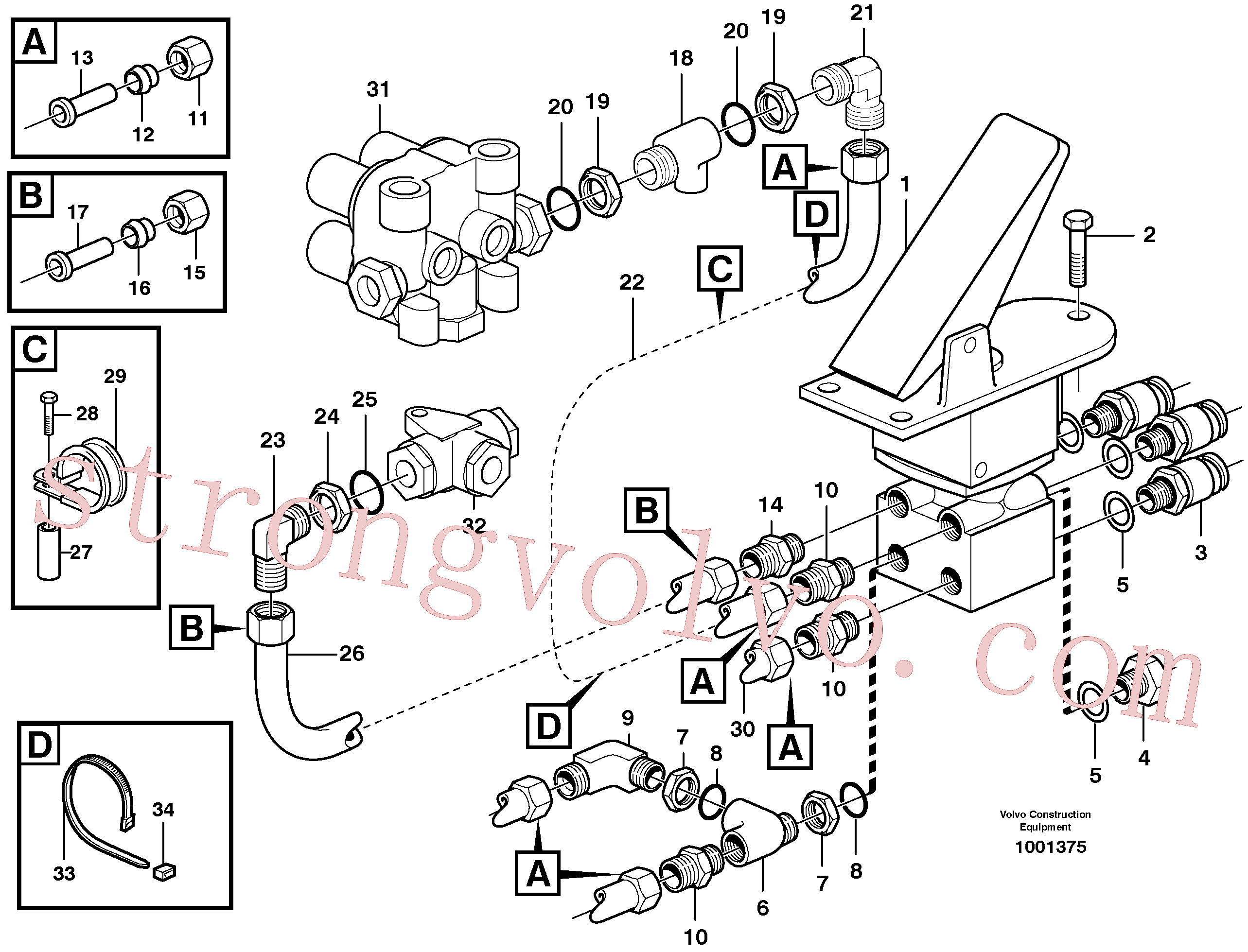 VOE960631 Volvo Válvula do travão de pé com suportes(1001375 Montagem)