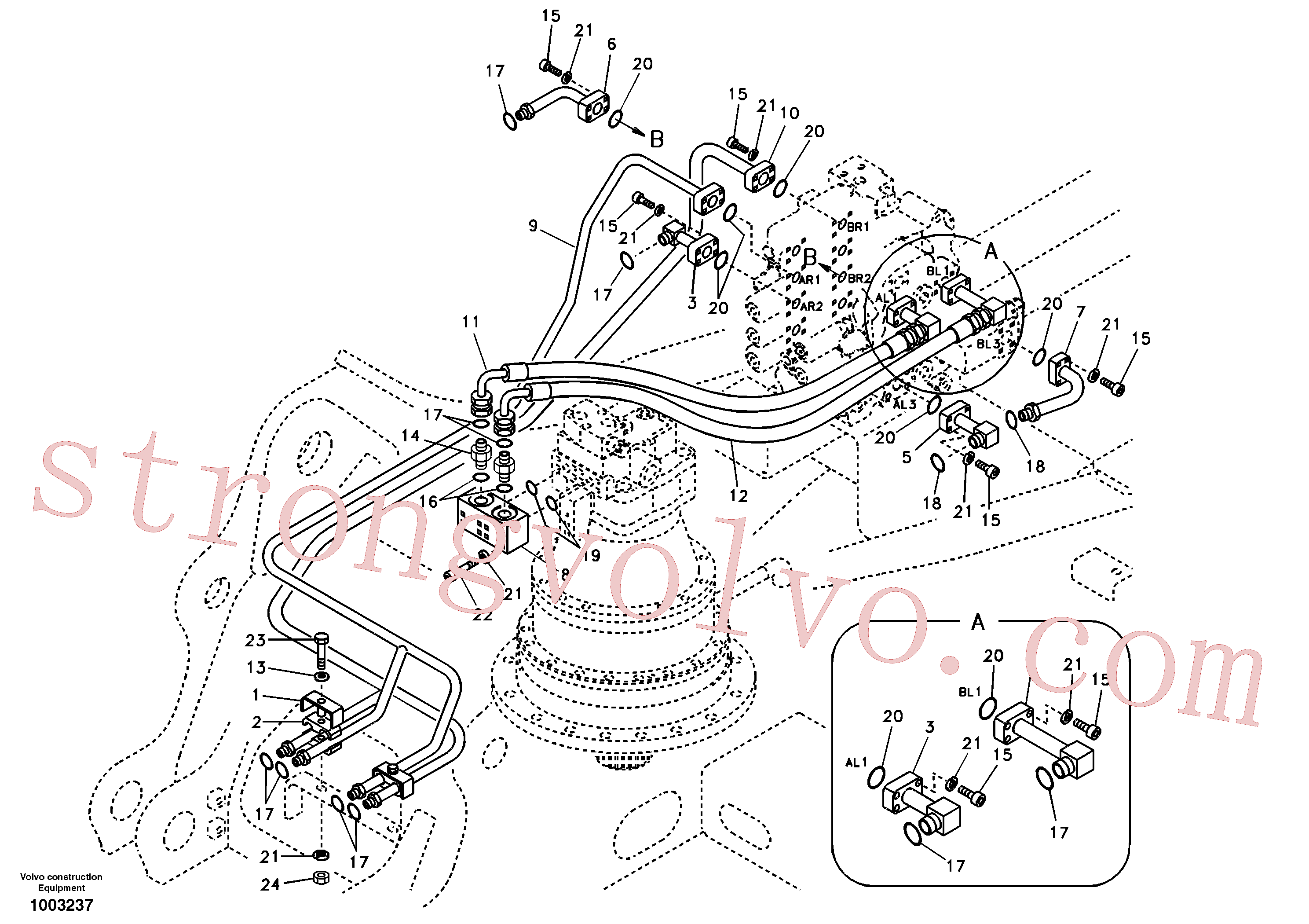 SA1142-03161 Volvo Sistema hidráulico, válvula de comando da lança e articulação(1003237 Montagem)