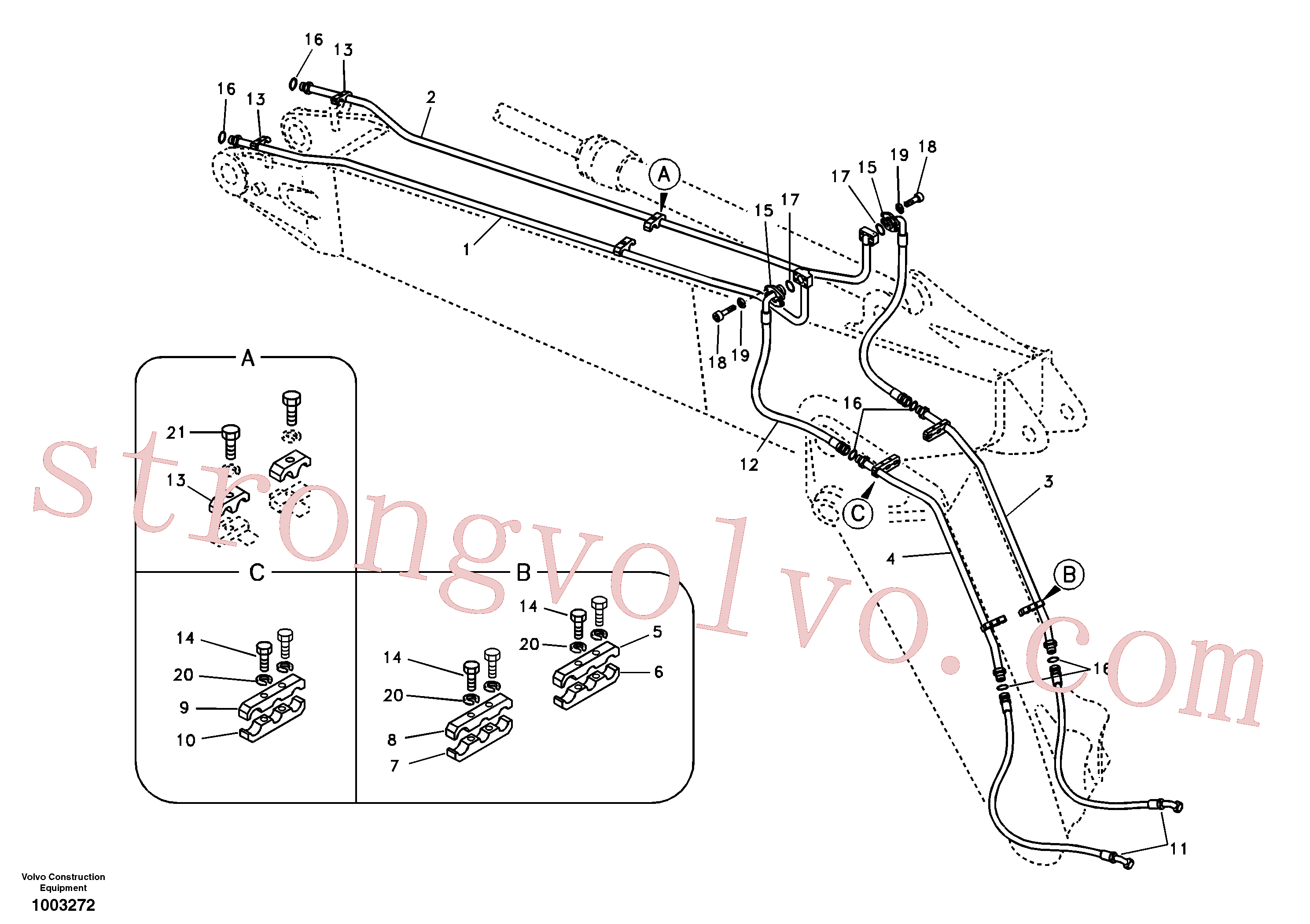 SA9406-06624 Volvo Hidráulica de serviço, martelo e cortador para lança ajustável(1003272 Montagem)