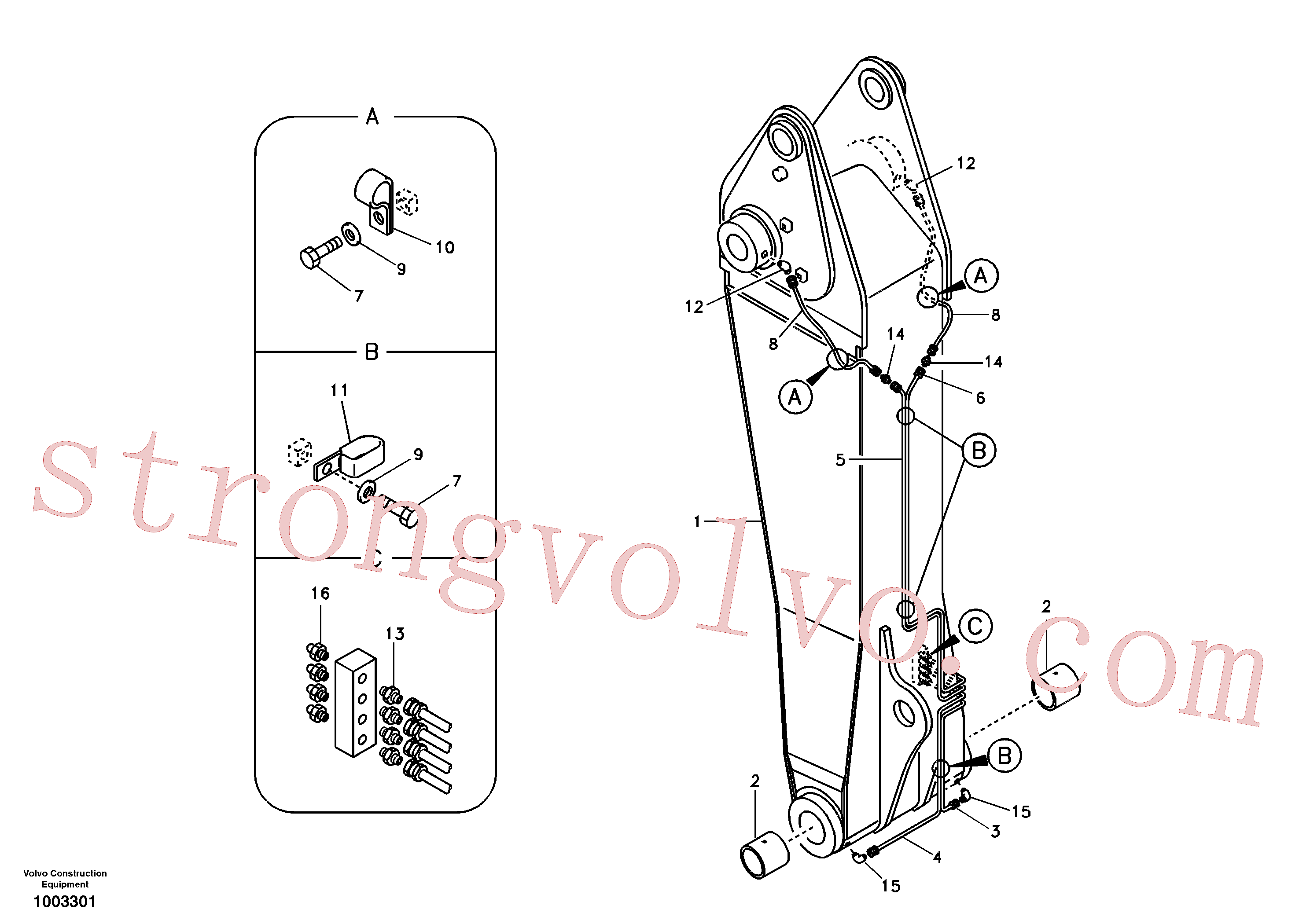 VOE14563022 Volvo Lança e tubagem de massa lubrificante, ajustável 1ª(1003301 Montagem)