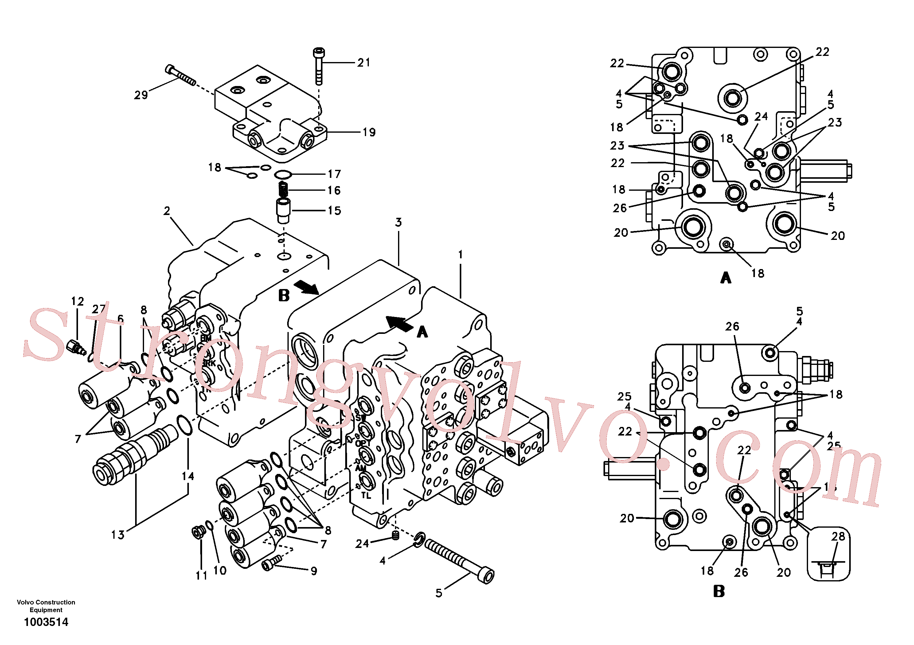 SA8230-12810 Volvo Válvula mestra de comando, válvulas de alívio e suspensão da lança(1003514 Montagem)