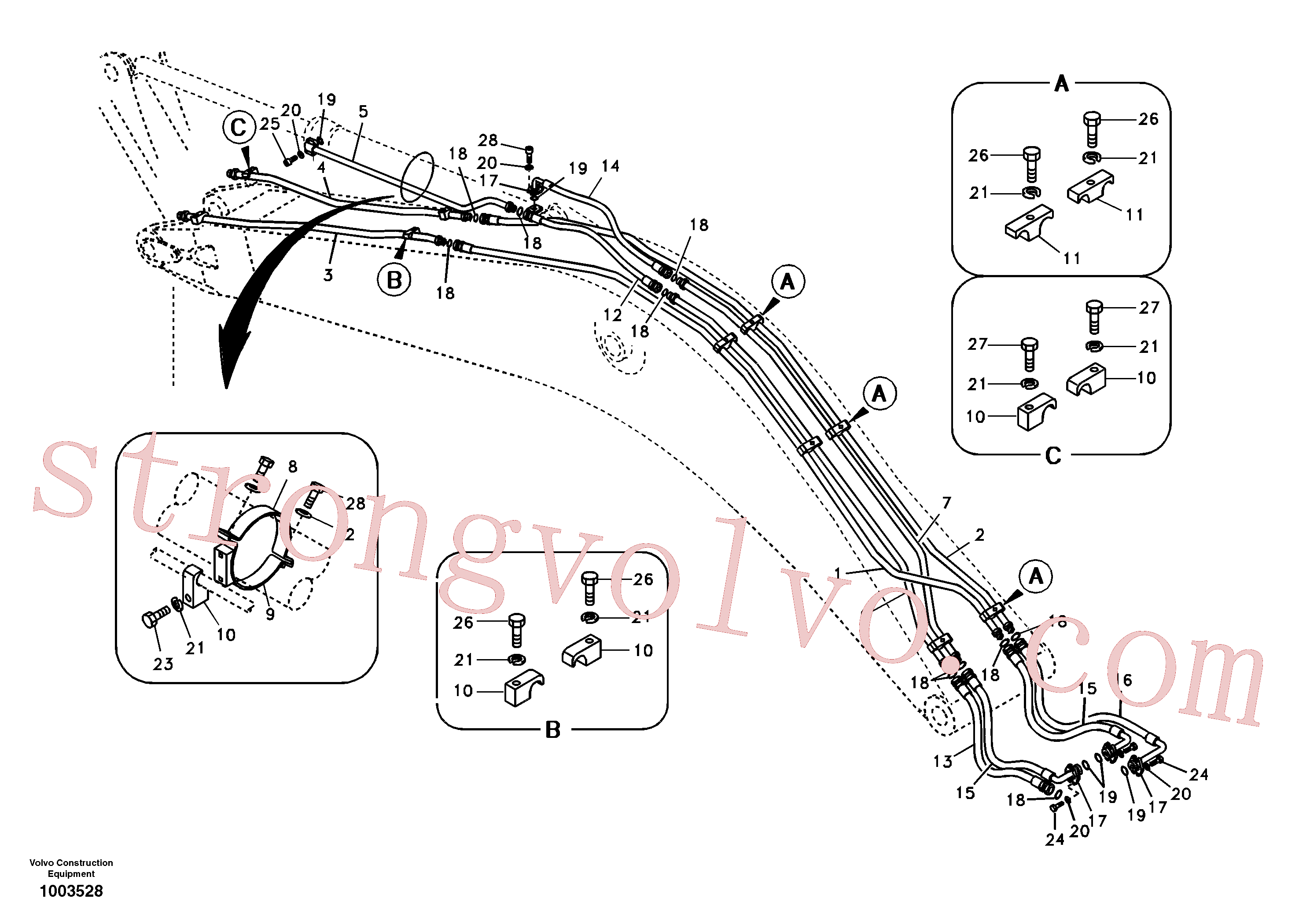 VOE14677865 Volvo Hidráulica de serviço, cilindro do braço de afundamento na lança.(1003528 Montagem)