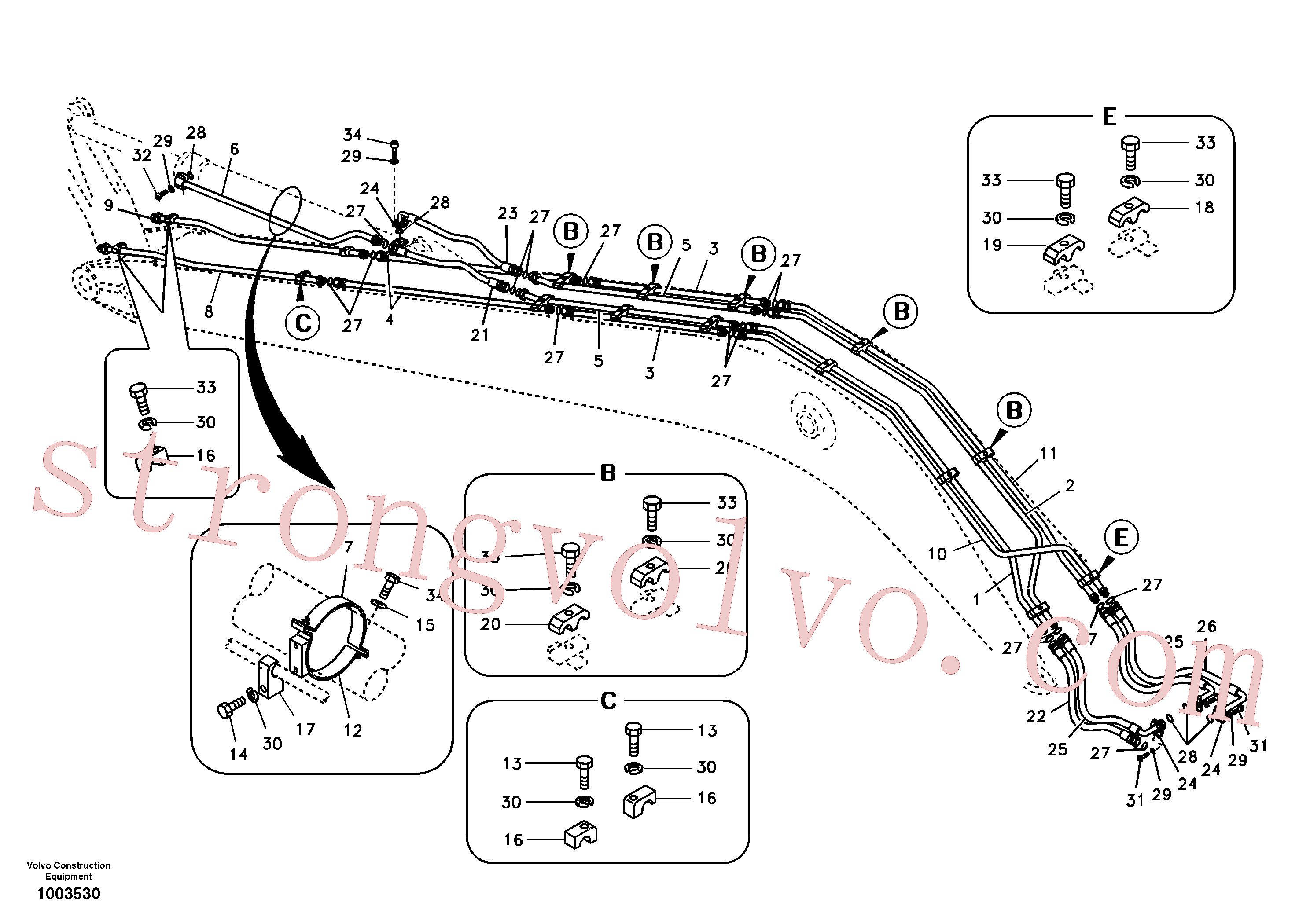 VOE937005 Volvo Hidráulica de serviço, cilindro do braço de afundamento na lança(1003530 Montagem)