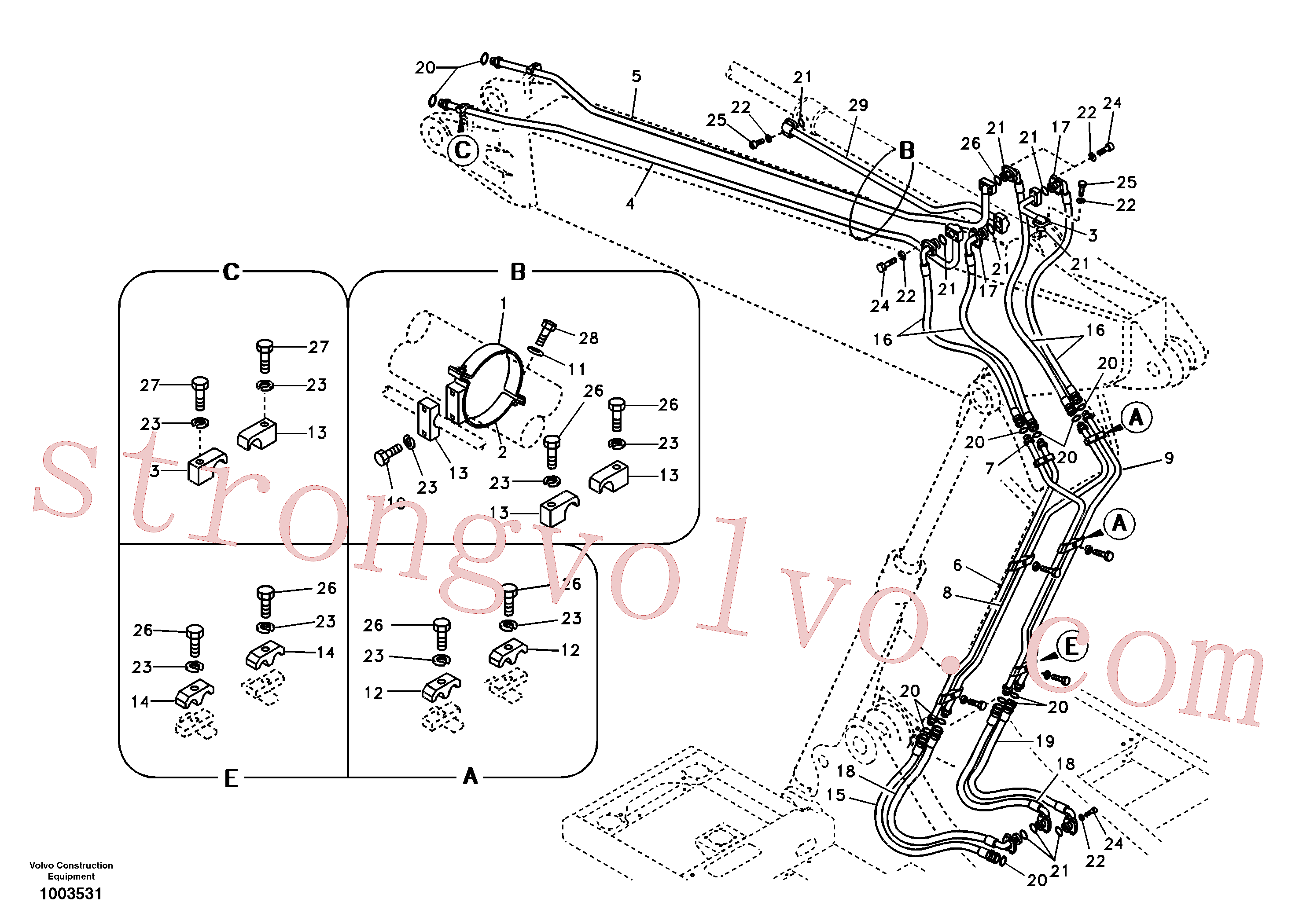 SA9406-06624 Volvo Hidráulica de serviço, cilindro do braço de afundamento na lança ajustável(1003531 Montagem)