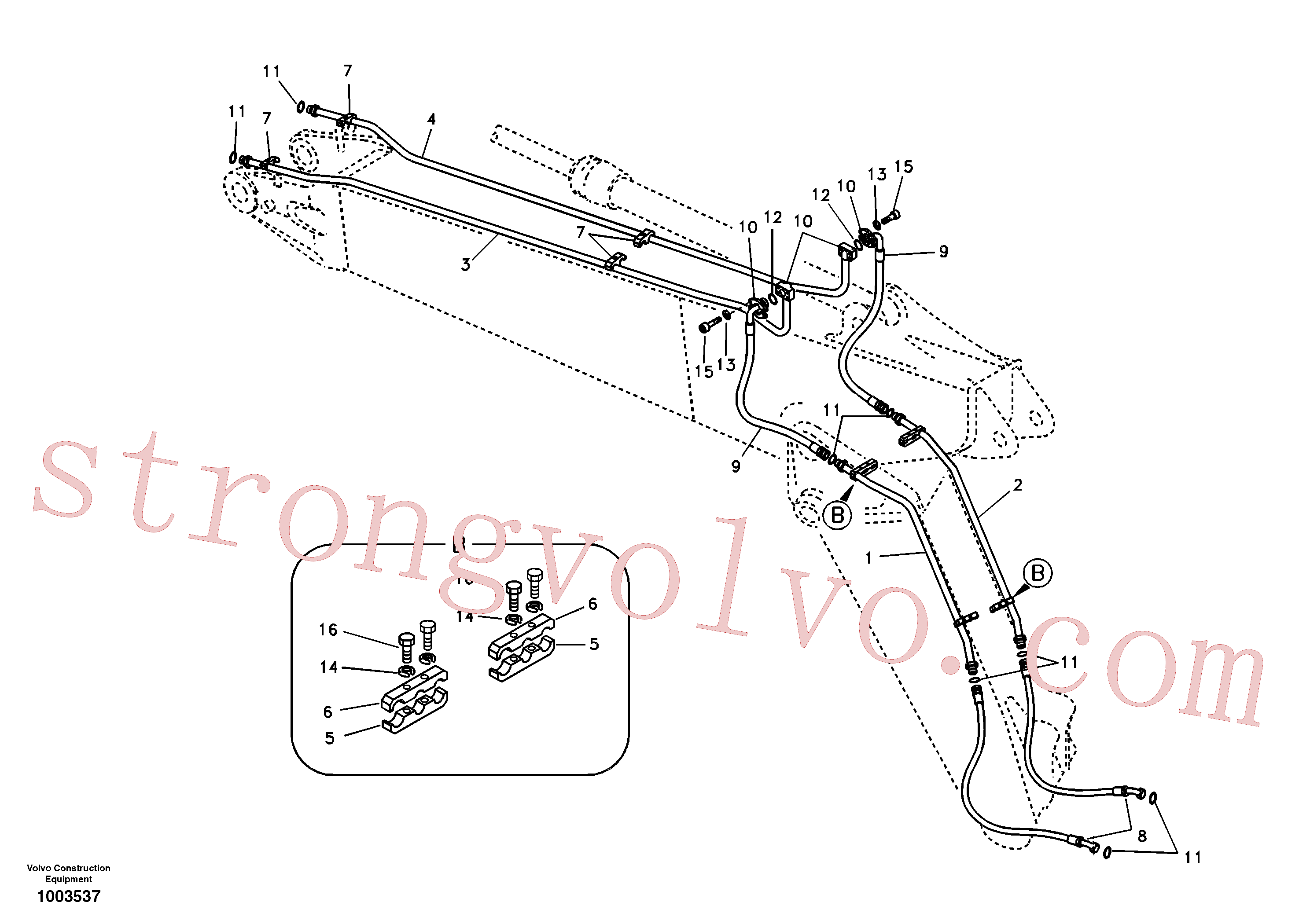 SA9406-06624 Volvo Hidráulica de serviço, martelo e cortador para lança ajustável(1003537 Montagem)