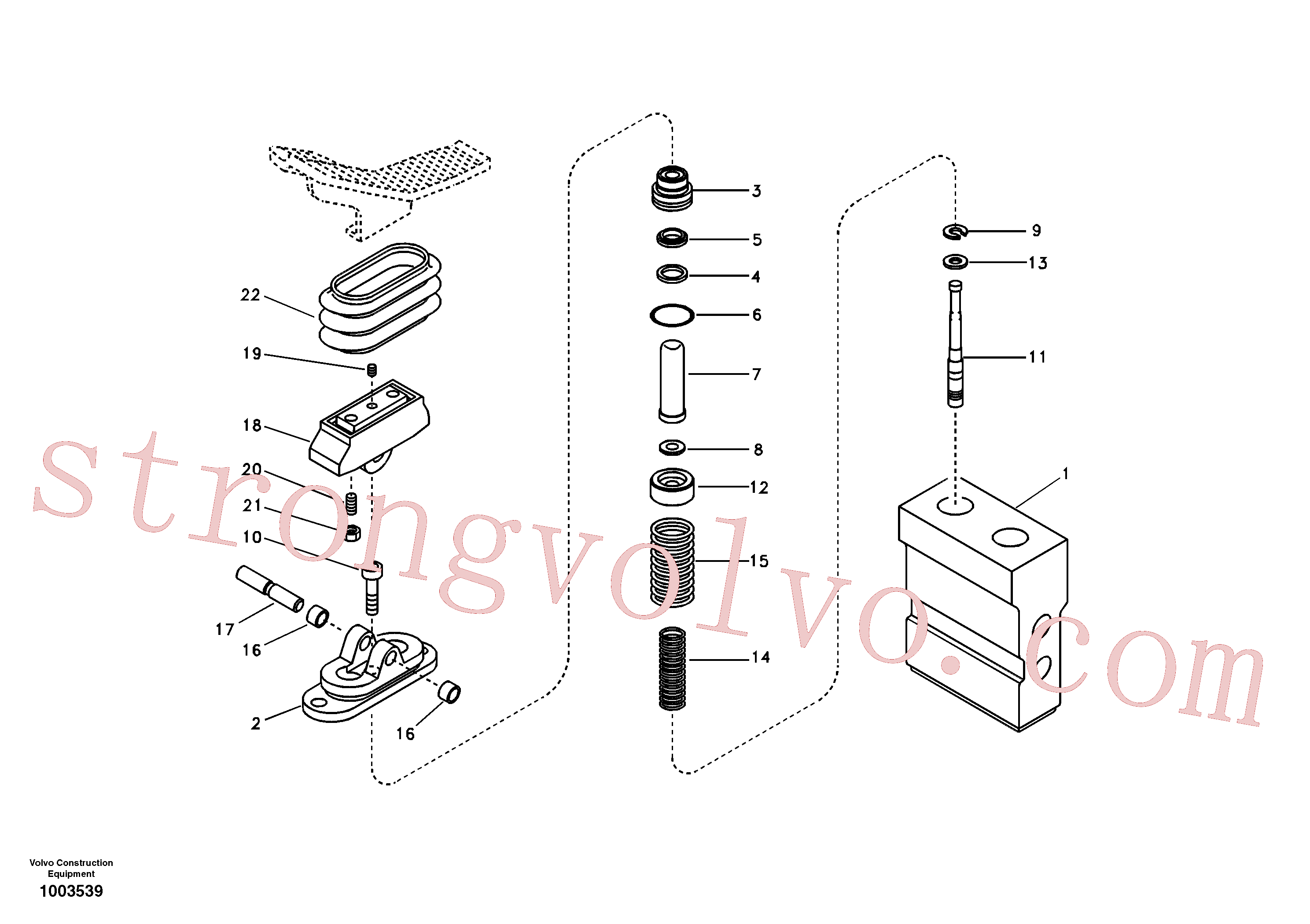 VOE14500149 Volvo Hidráulica de serviço, pedal da válvula de comando à distância para lança ajustável(1003539 Montagem)