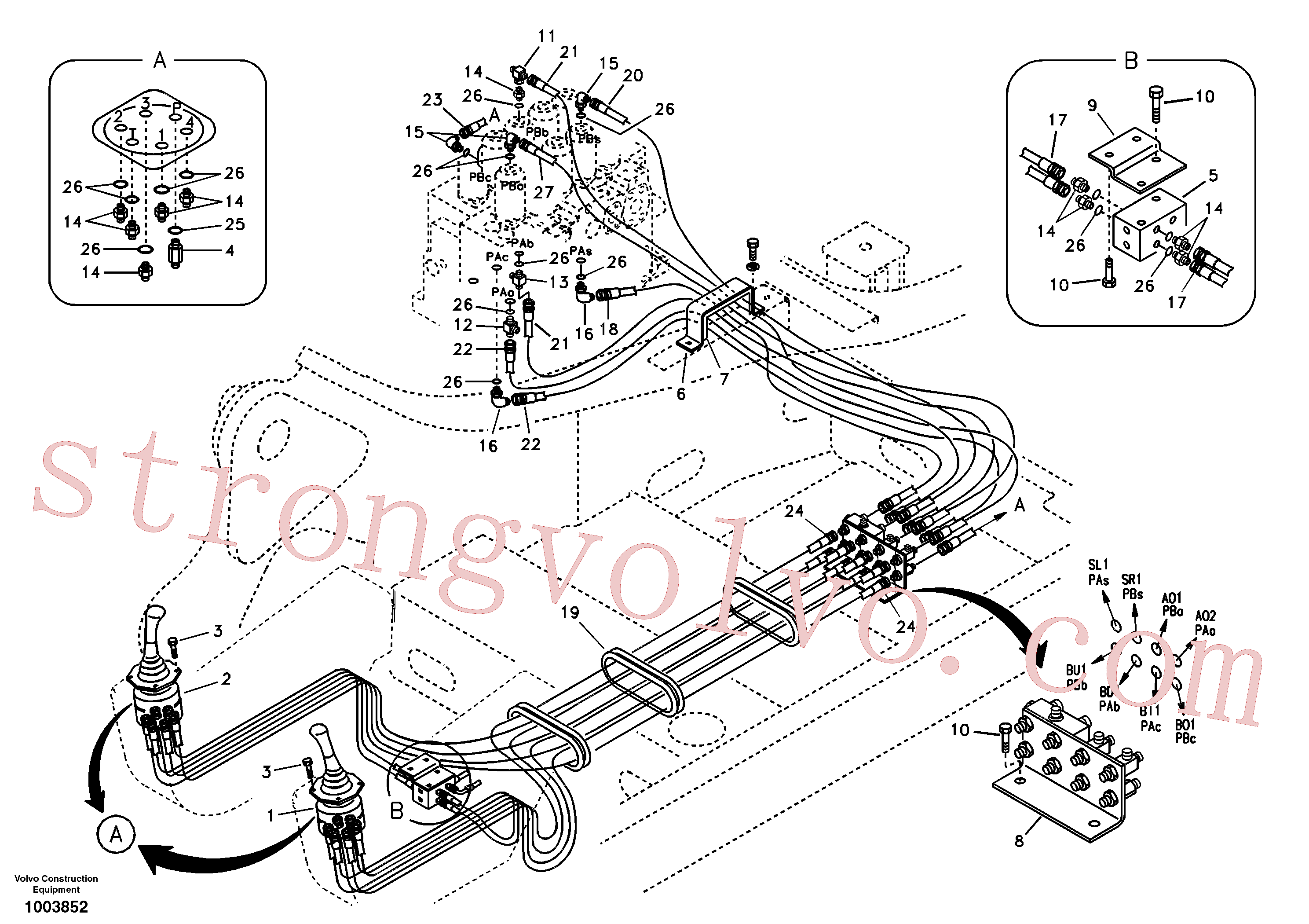 VOE14557287 Volvo Sistema servomotor, válvula de comando para válvula de comando à distância(1003852 Montagem)