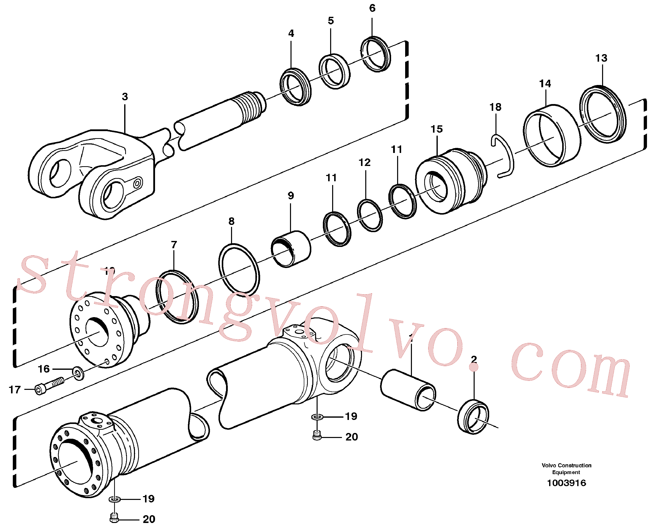 VOE14012325 Volvo Cilindro hidráulico, elevação(1003916 Montagem)