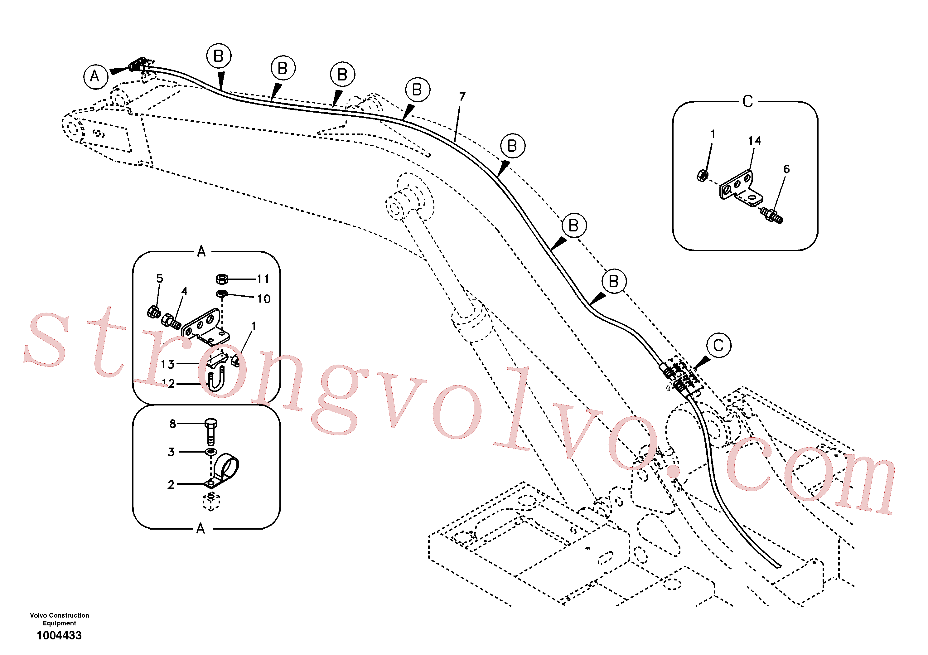 SA9466-04333 Volvo Hidráulica de serviço, fuga de óleo na lança(1004433 Montagem)