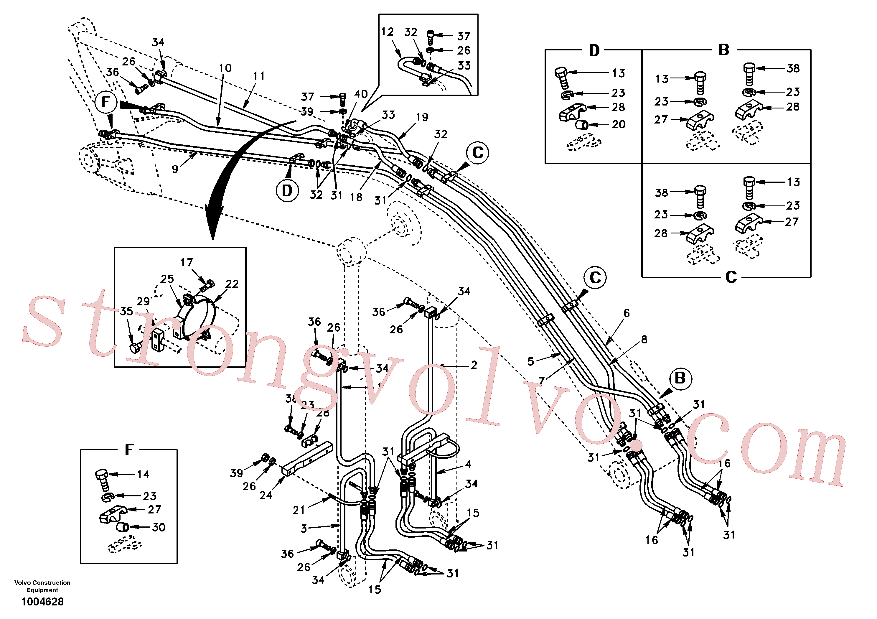 SA9372-12860 Volvo Hidráulica de serviço, lança(1004628 Montagem)