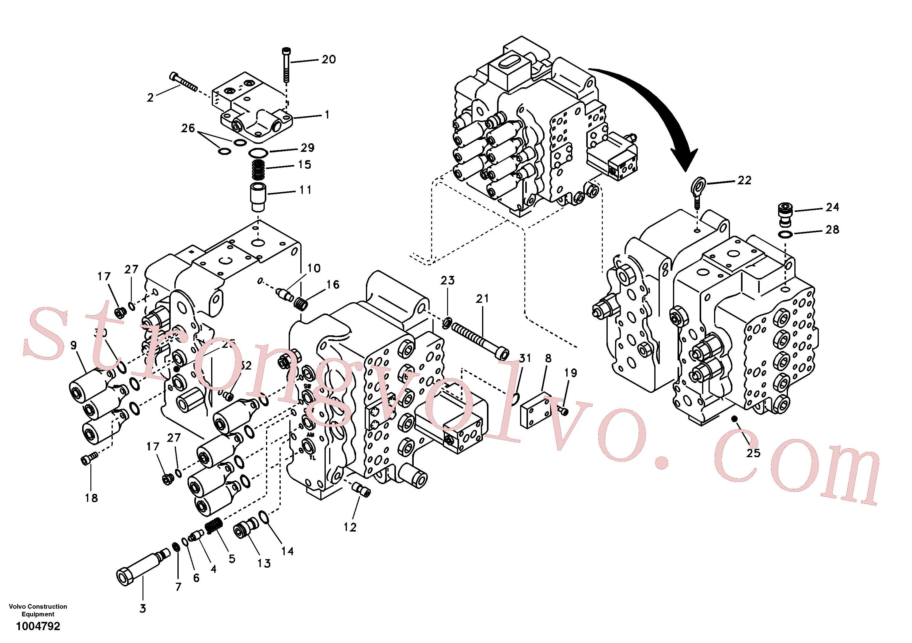 SA7273-10380 Volvo Válvula mestra de comando, válvulas de alívio e suspensão da lança(1004792 Montagem)