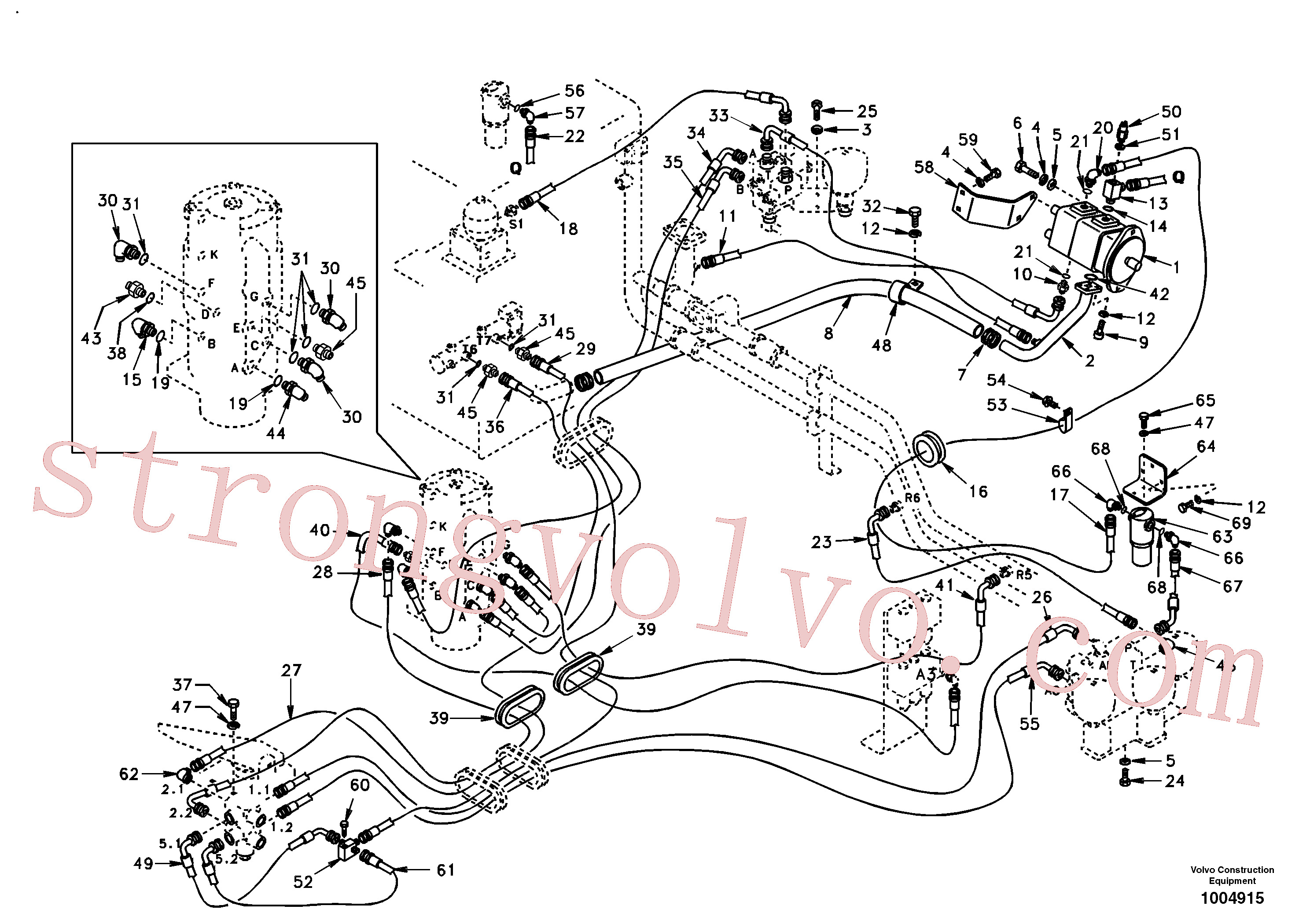 SA9411-90430 Volvo Sistema hidráulico, linha de travão superior(1004915 Montagem)