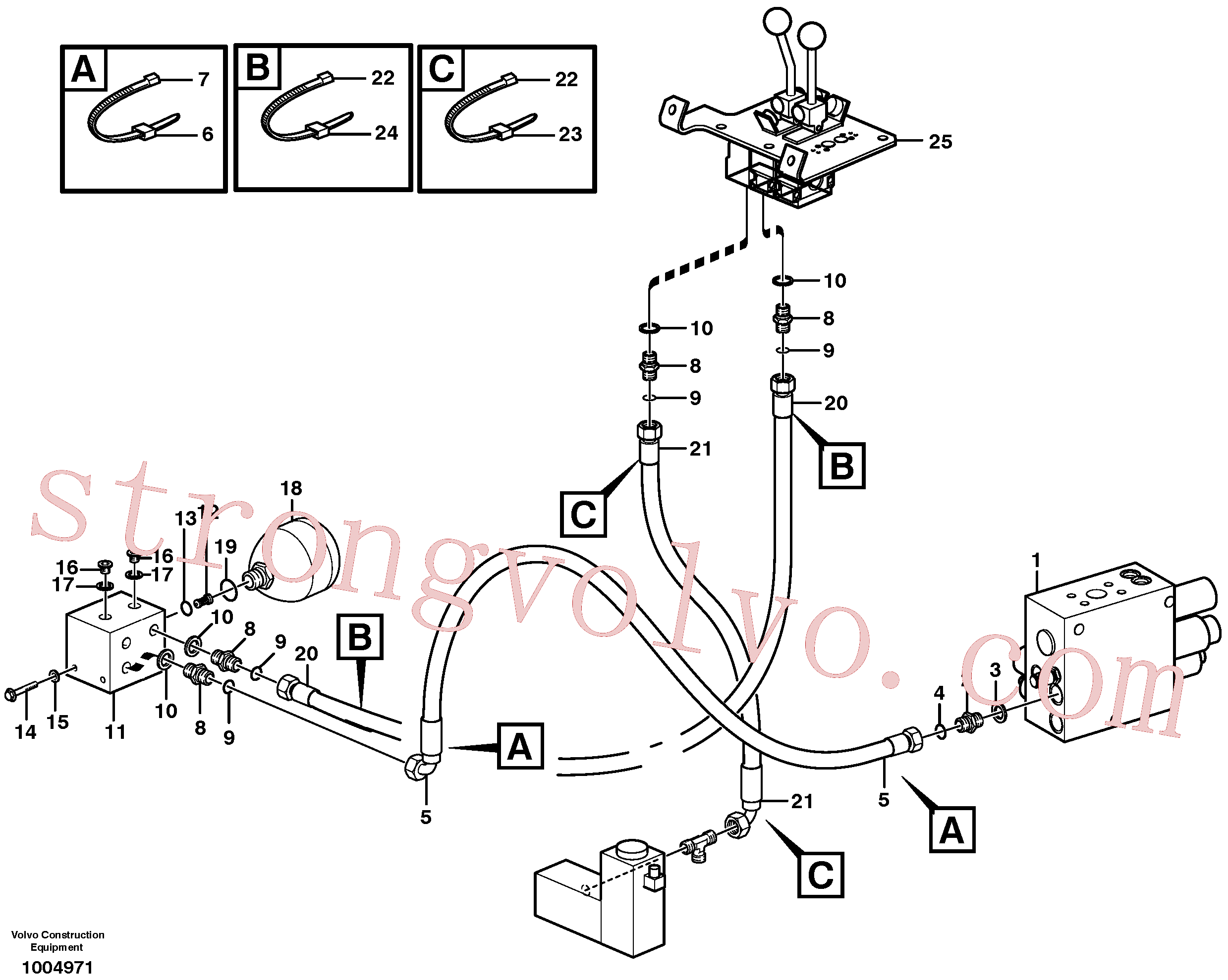 VOE13933855 Volvo Servomotor - hidráulico, linhas de alimentação e de retorno(1004971 Montagem)