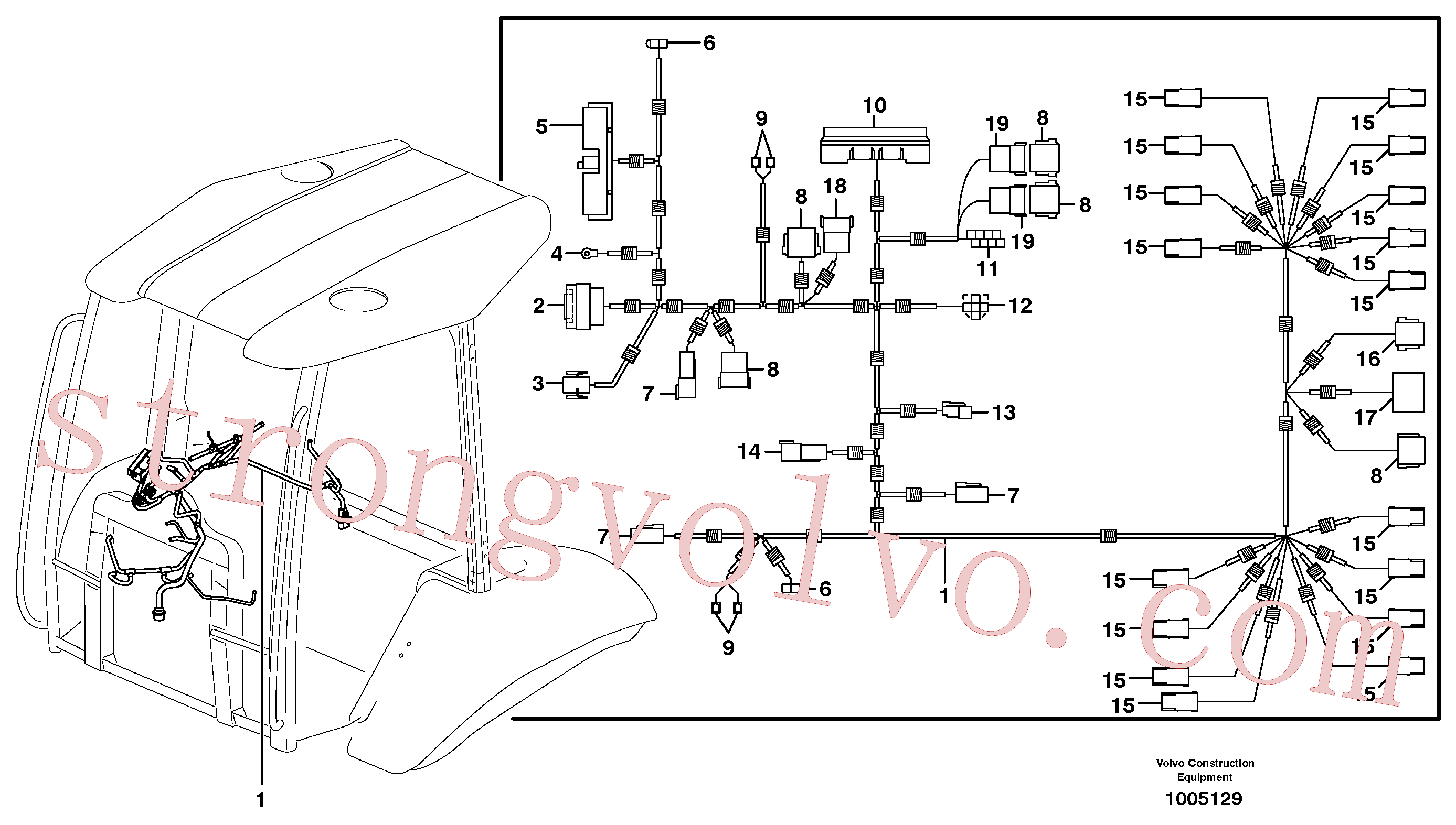 VOE11881020 Volvo Cablagem, painel de comando direito(1005129 Montagem)