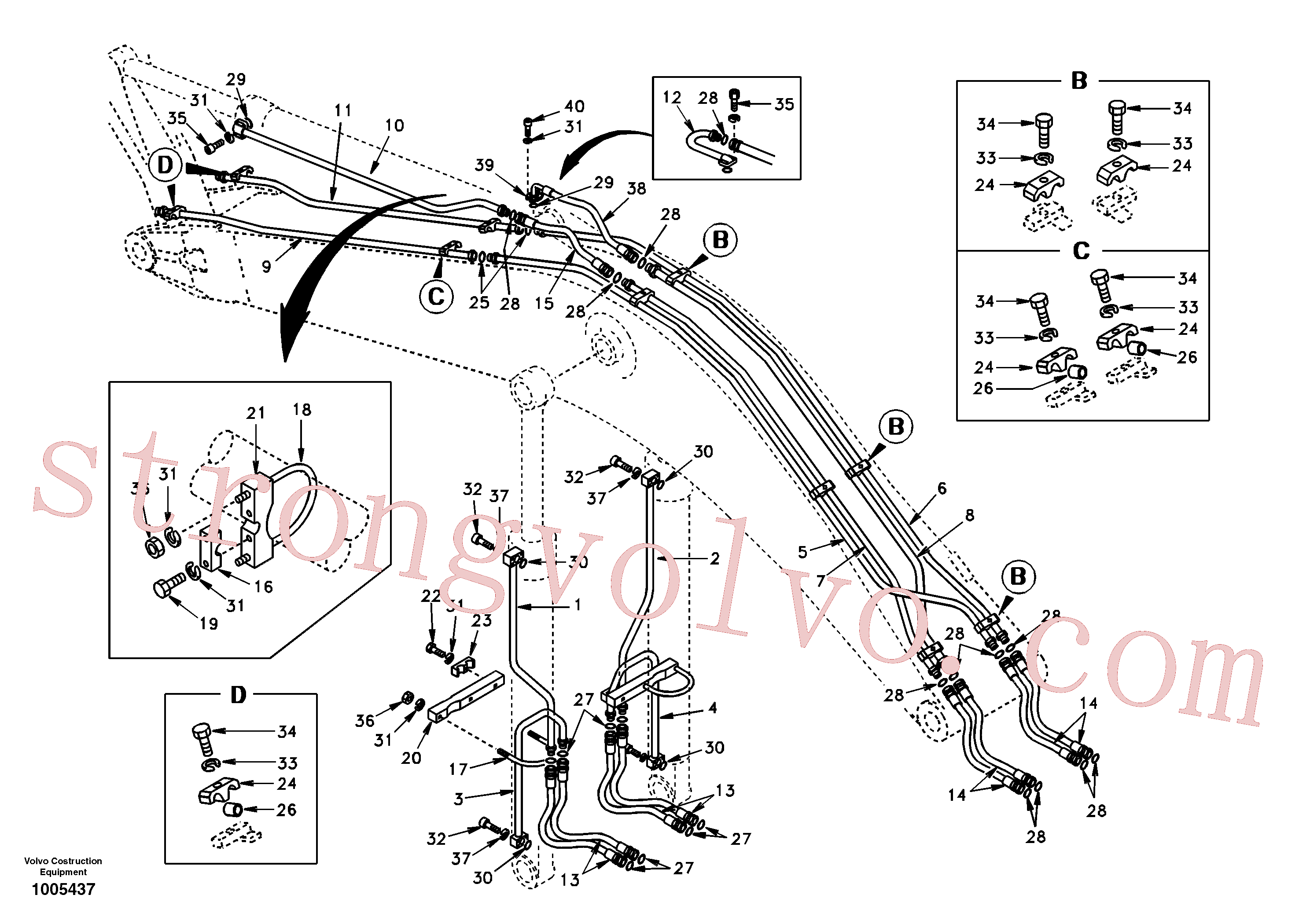 SA9376-03327 Volvo Hidráulica de serviço, lança(1005437 Montagem)