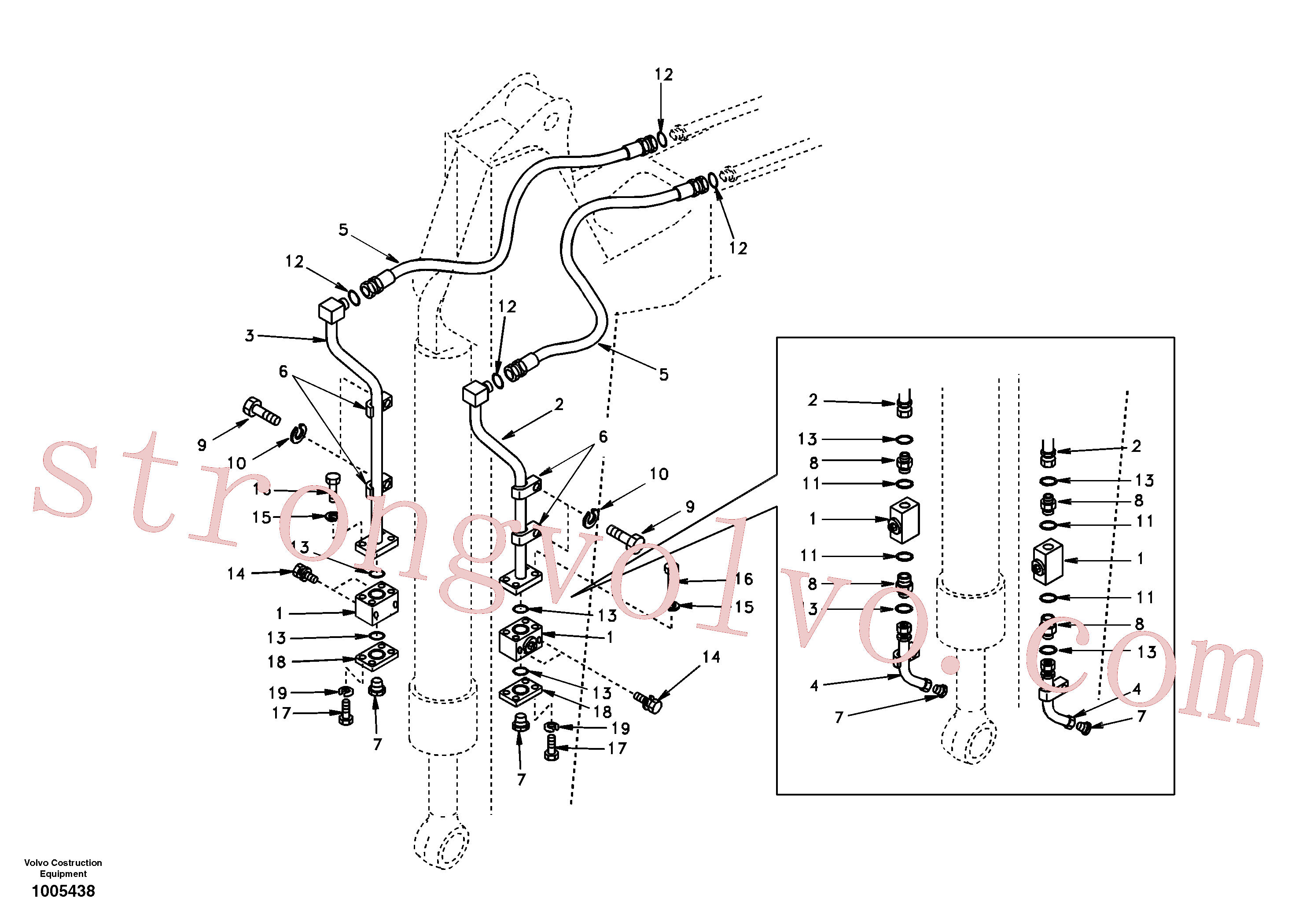 SA9016-21011 Volvo Hidráulica de serviço, martelo e cortador para braço de afundamento(1005438 Montagem)