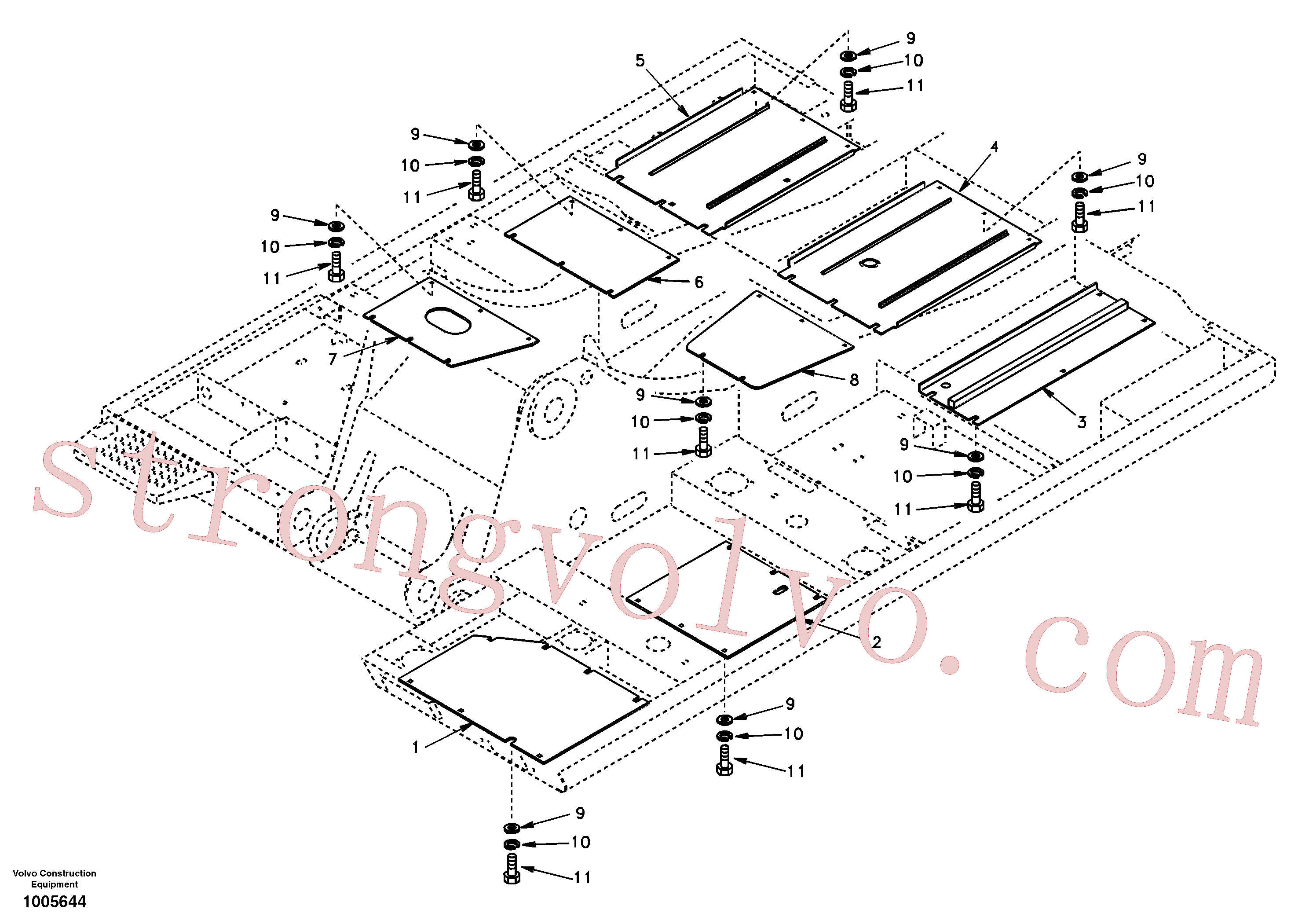 SA2051-01950 Volvo Escotilhas sob o motor, bombas hidráulicas, arrefecedor, válvula m. e depósito de combustível(1005644 Montagem)