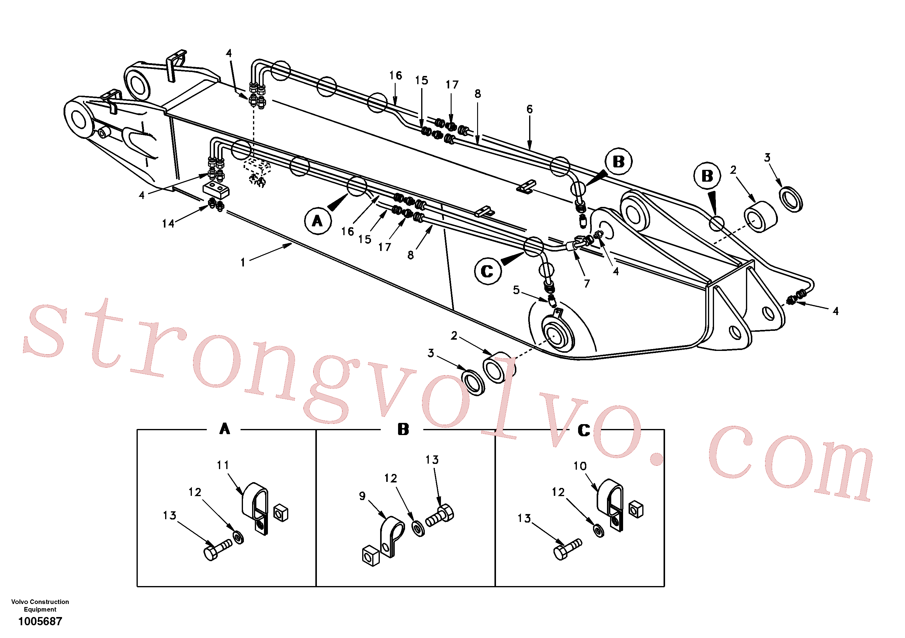 SA1172-00101 Volvo Lança e tubagem de massa lubrificante, ajustável 2ª(1005687 Montagem)