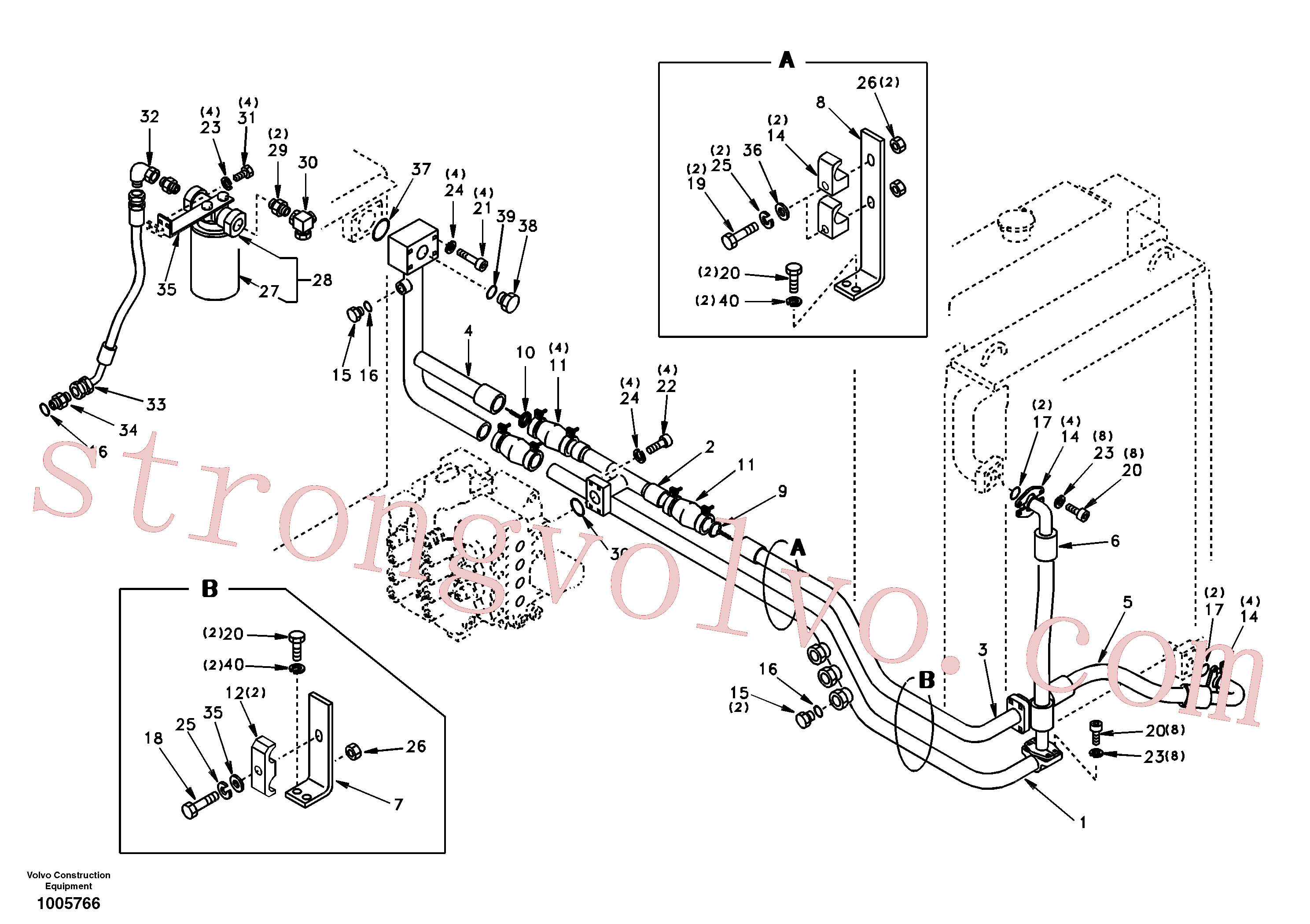 SA1142-03641 Volvo Sistema hidráulico, tanque hidráulico para o refrigerador de óleo hidráulico(1005766 Montagem)