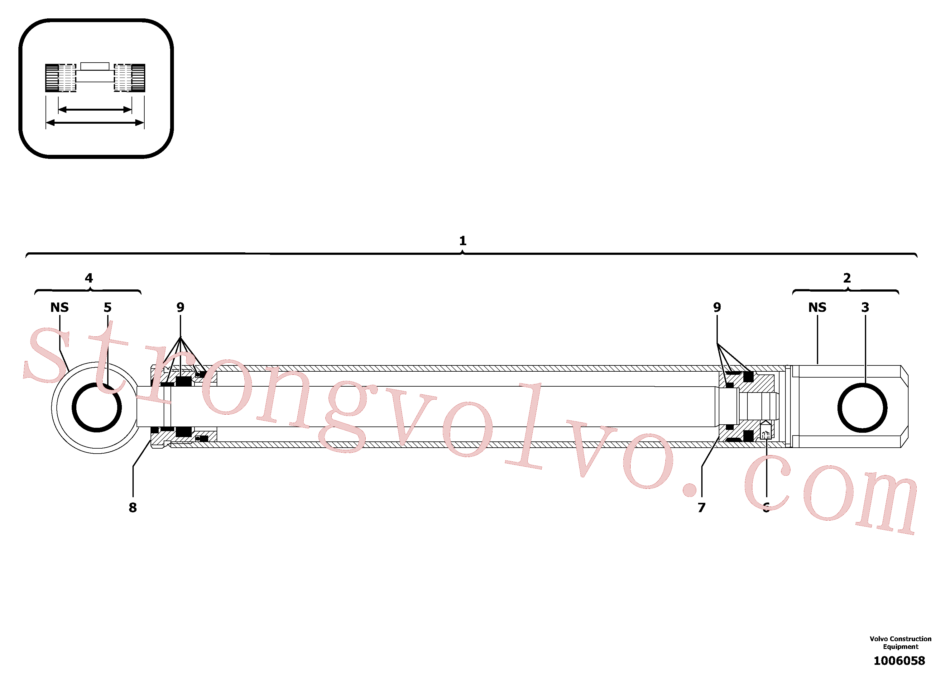 PJ7414196 Volvo Cilindro de rasto variável(1006058 Montagem)