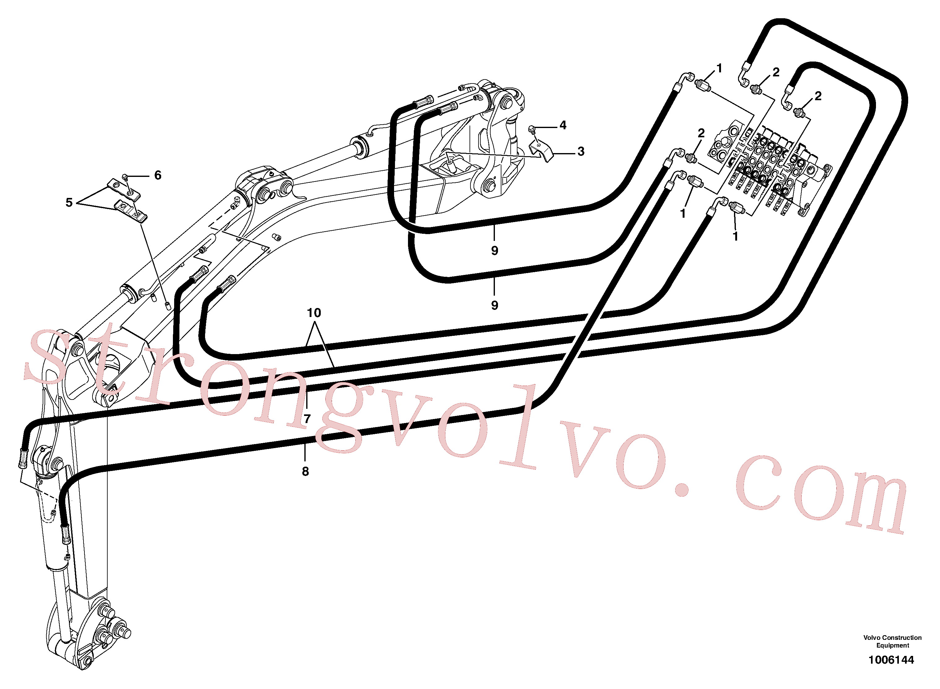 VOE11801430 Volvo Circuito hidráulico (lança/braço de afundamento/balde)(1006144 Montagem)