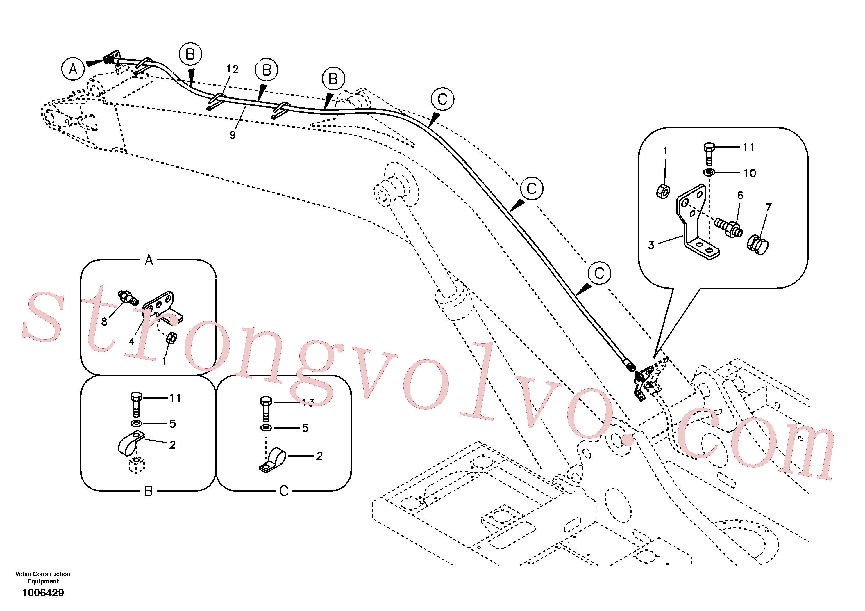 SA9466-04219 Volvo Hidráulica de serviço, fuga de óleo na lança(1006429 Montagem)