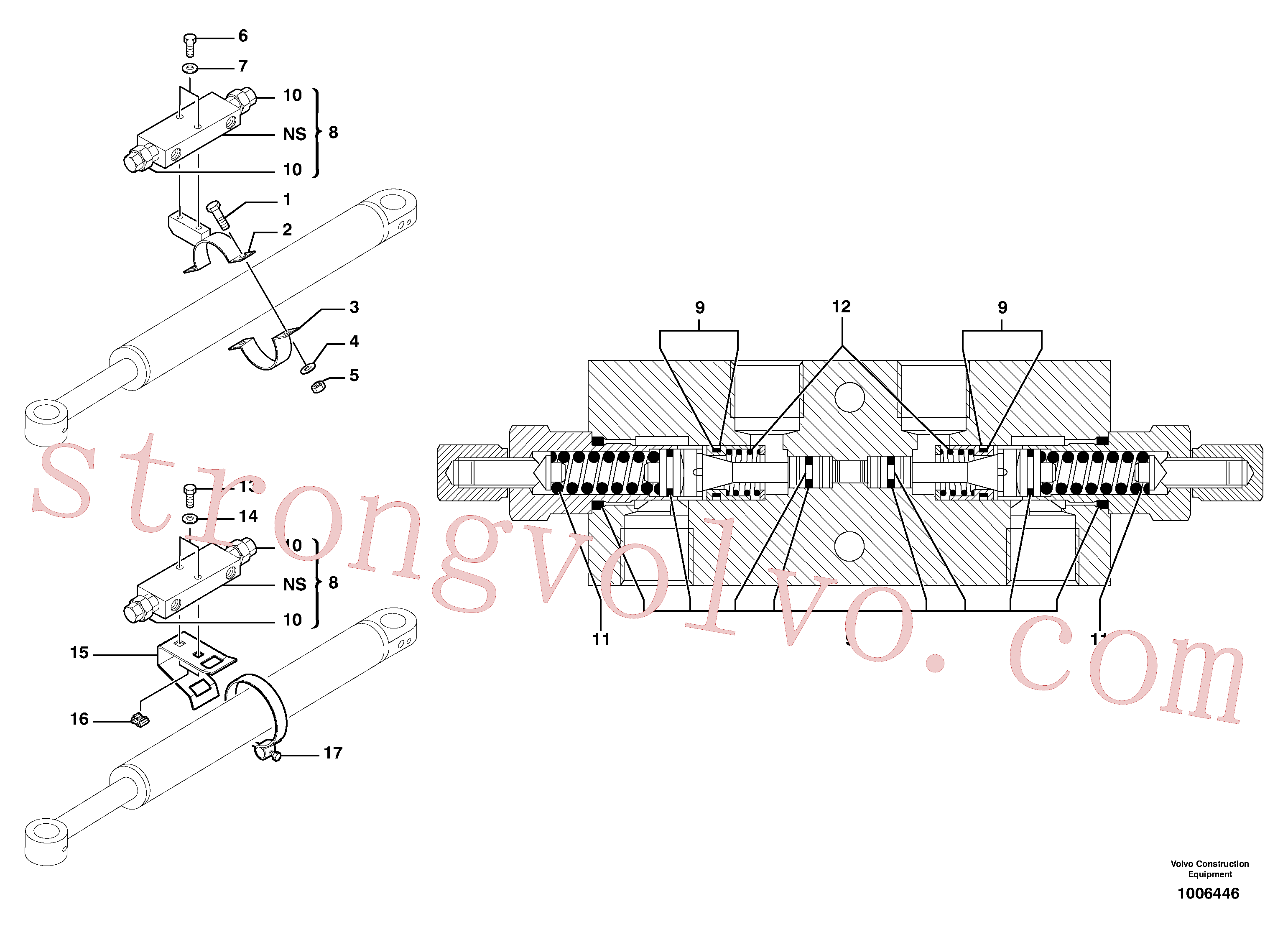 PJ7417521 Volvo Válvula de equilíbrio (cilindro de desvio)(1006446 Montagem)