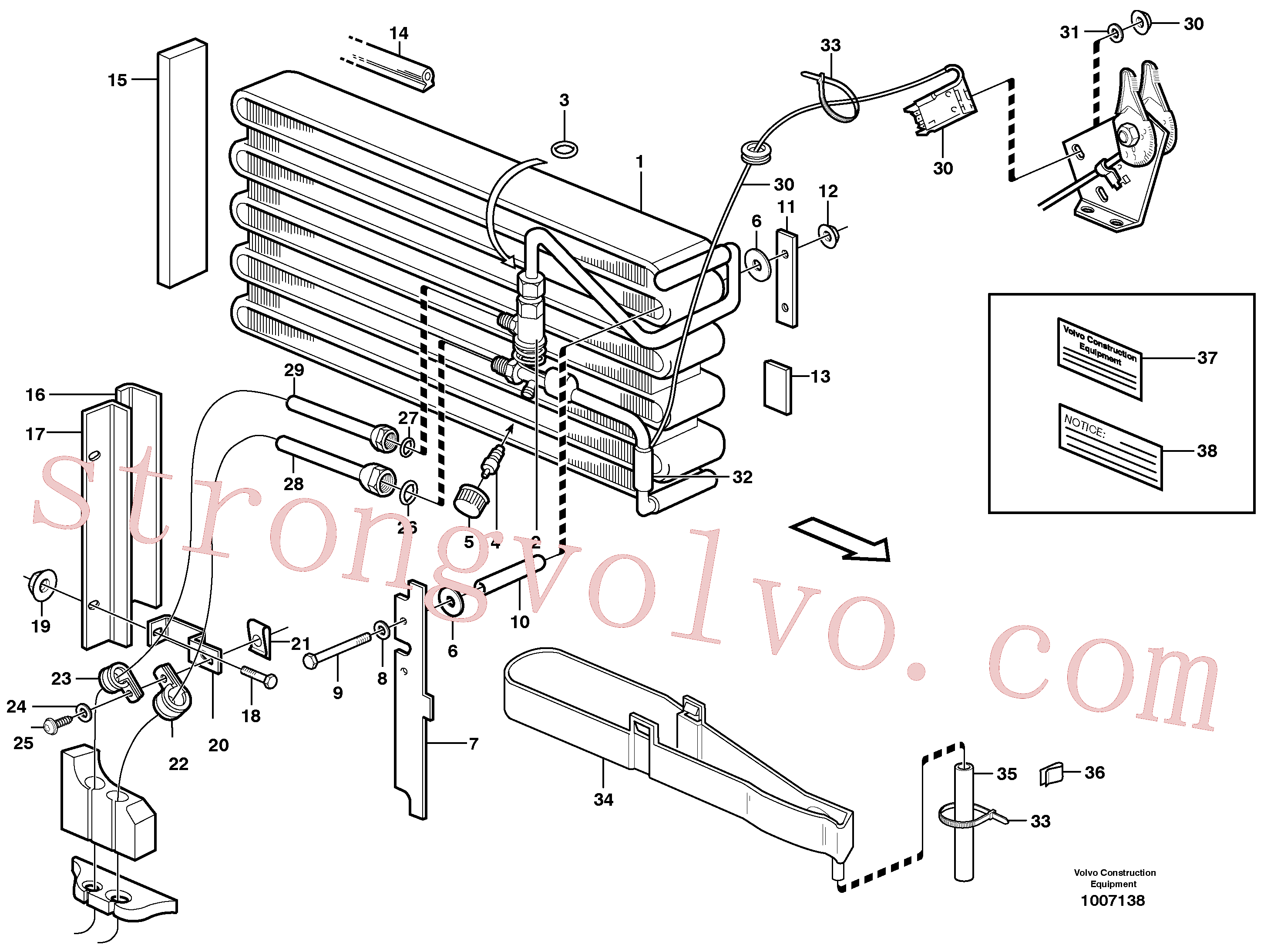 VOE952625 Volvo Evaporador para agente de refrigeração R134a com acessórios.(1007138 Montagem)