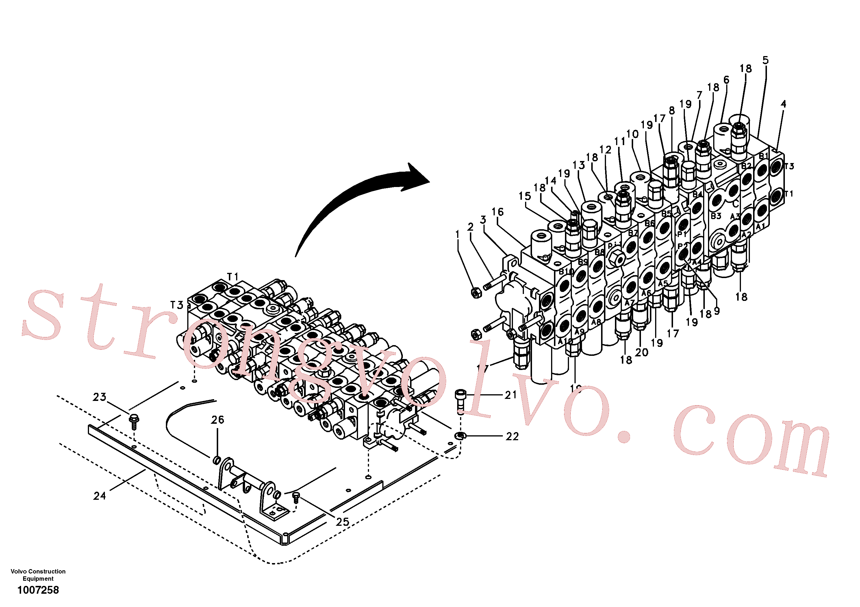 VOE14880945 Volvo Válvula de comando com acessórios.(1007258 Montagem)