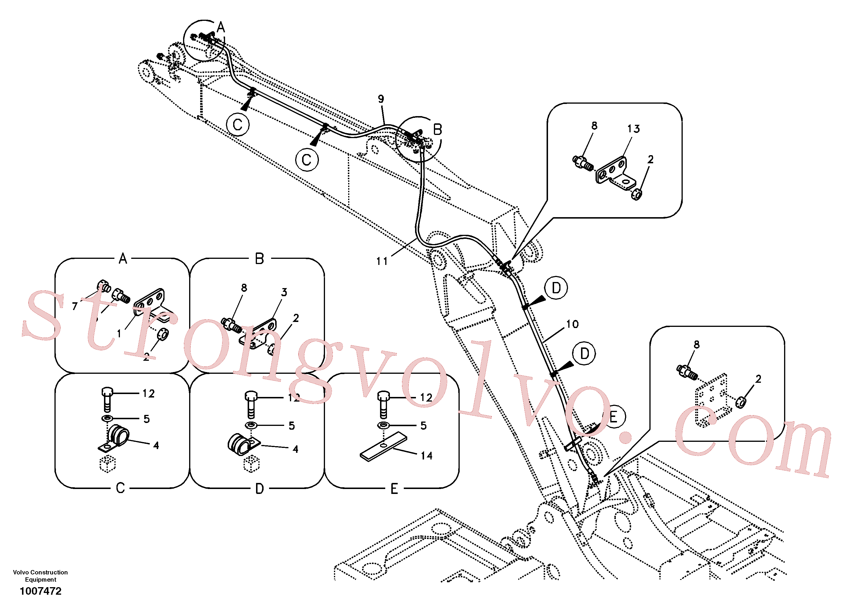 SA9453-04321 Volvo Hidráulica de serviço, fuga de óleo na lança ajustável(1007472 Montagem)
