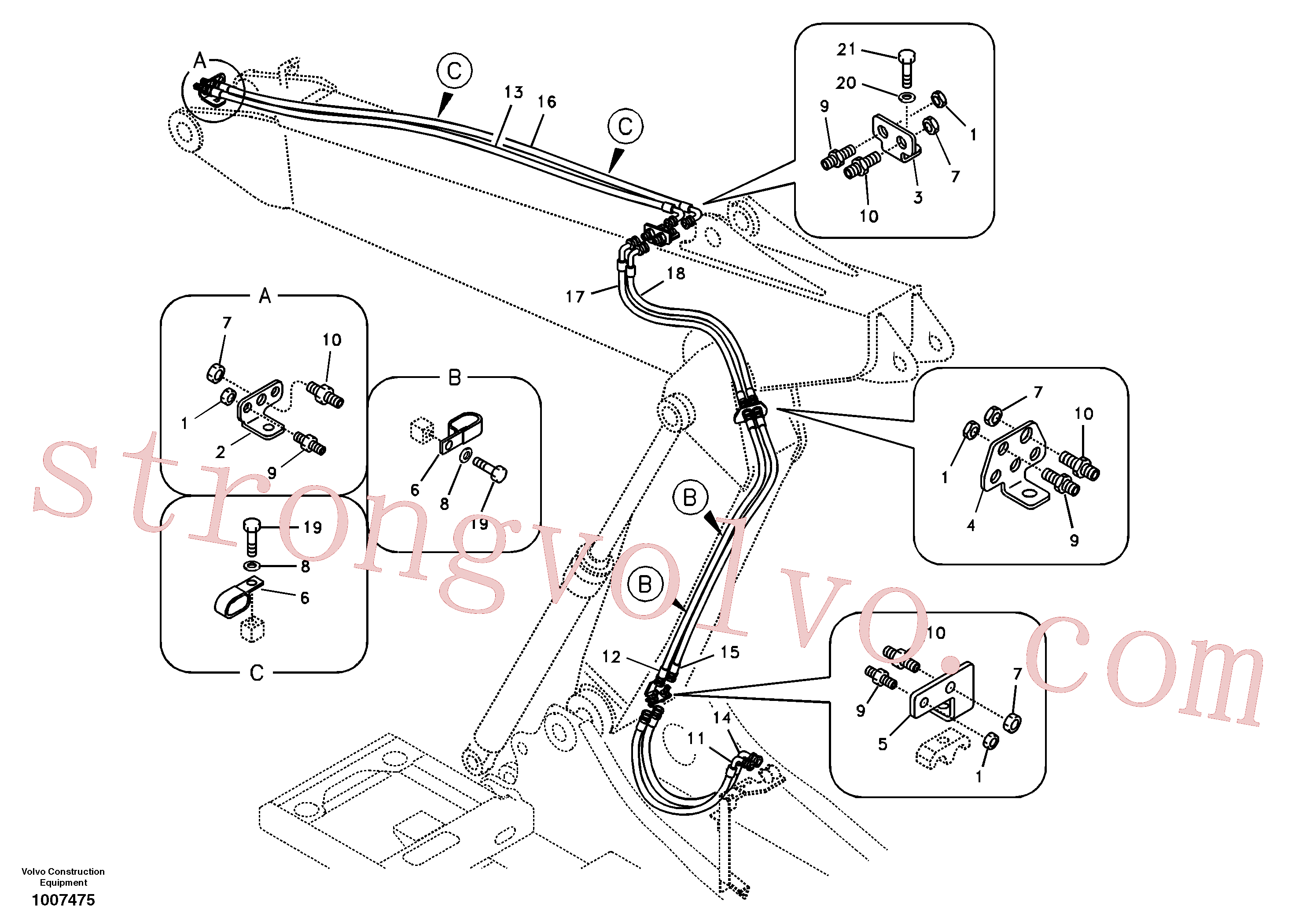 SA9451-03648 Volvo Hidráulica de serviço, encaixe rápido na lança ajustável(1007475 Montagem)