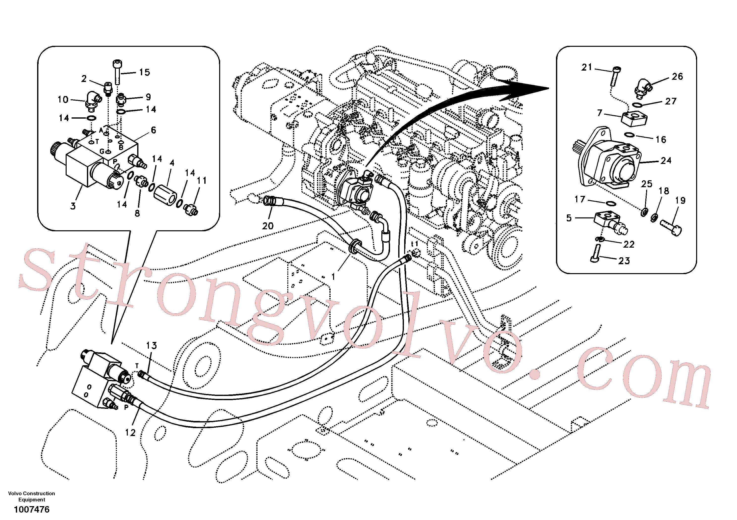 VOE14555282 Volvo Hidráulica de serviço, inclinação e rotor na estrutura superior(1007476 Montagem)
