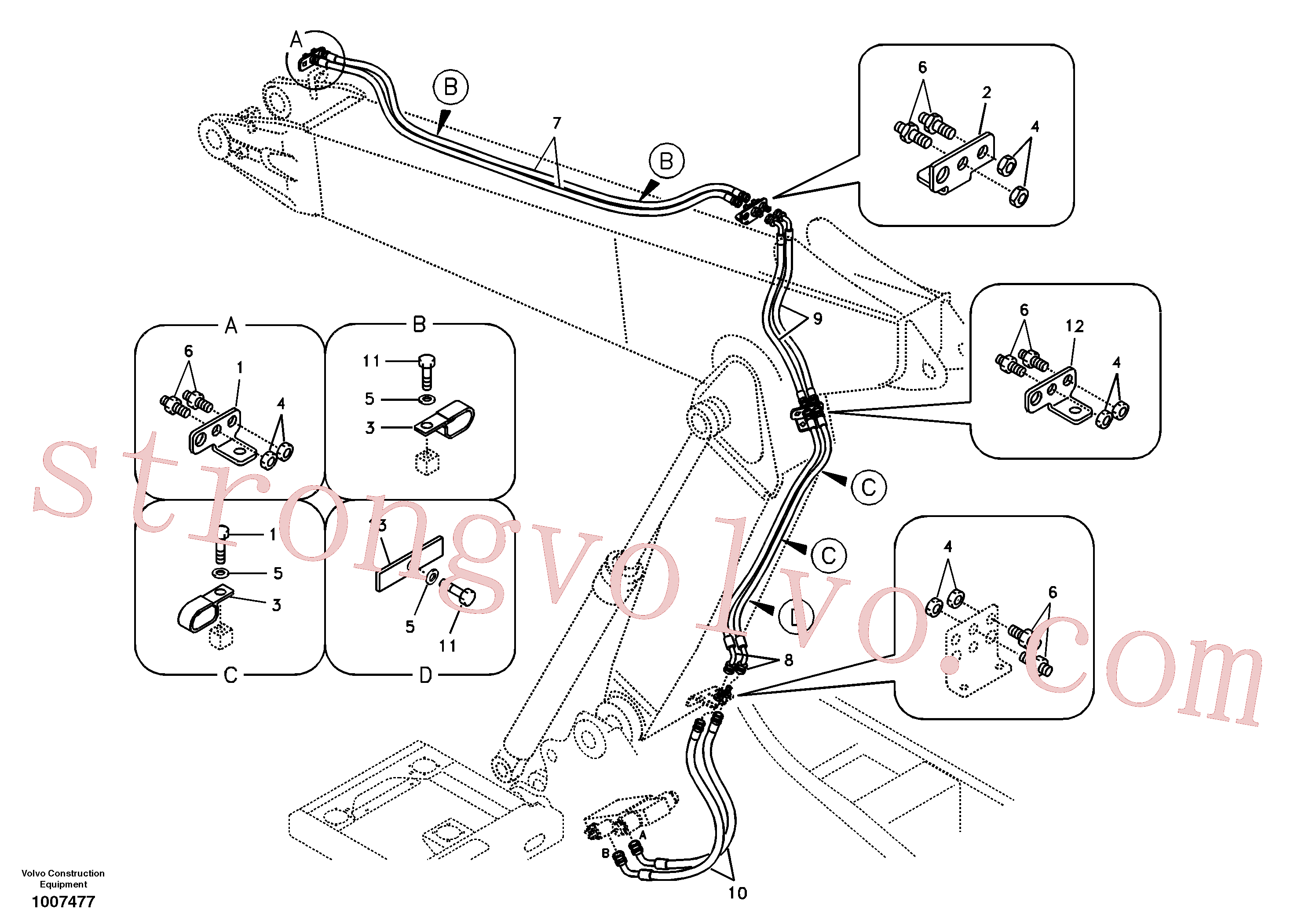 SA9453-03615 Volvo Hidráulica de serviço, inclinação e rotor na lança ajustável(1007477 Montagem)