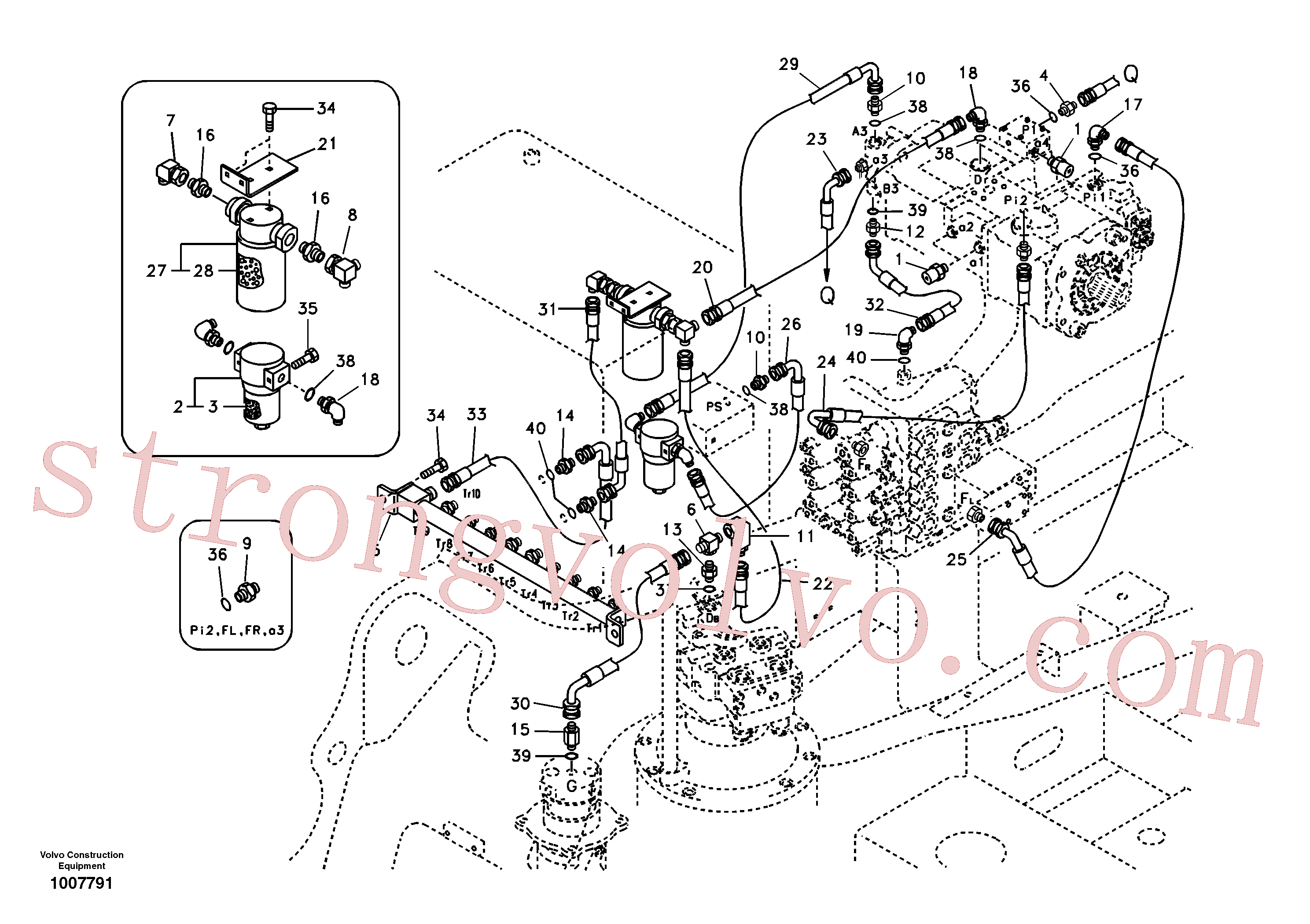 SA9451-04334 Volvo Sistema servomotor, suporte do filtro e tubagem da bomba(1007791 Montagem)