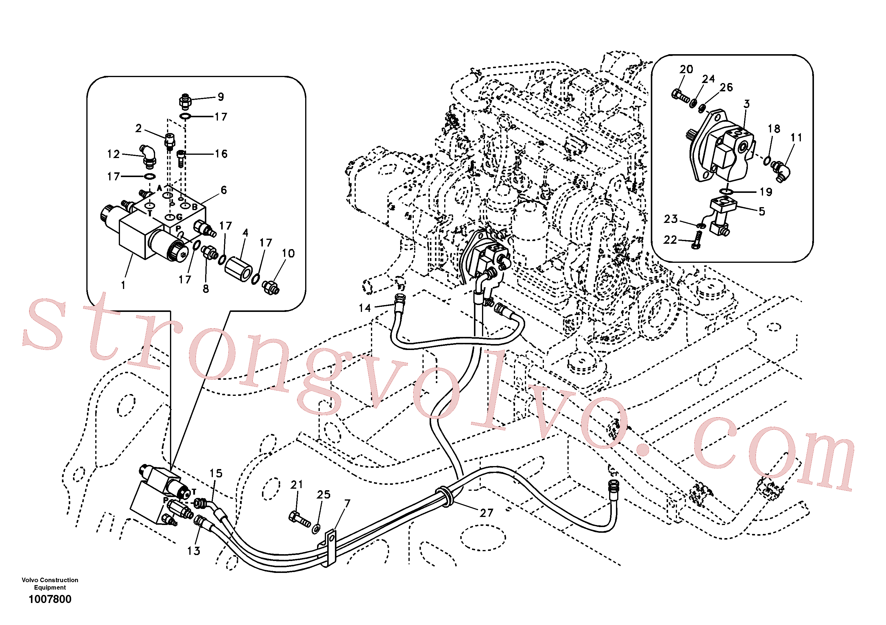 VOE14500110 Volvo Hidráulica de serviço, inclinação e rotor na estrutura superior(1007800 Montagem)