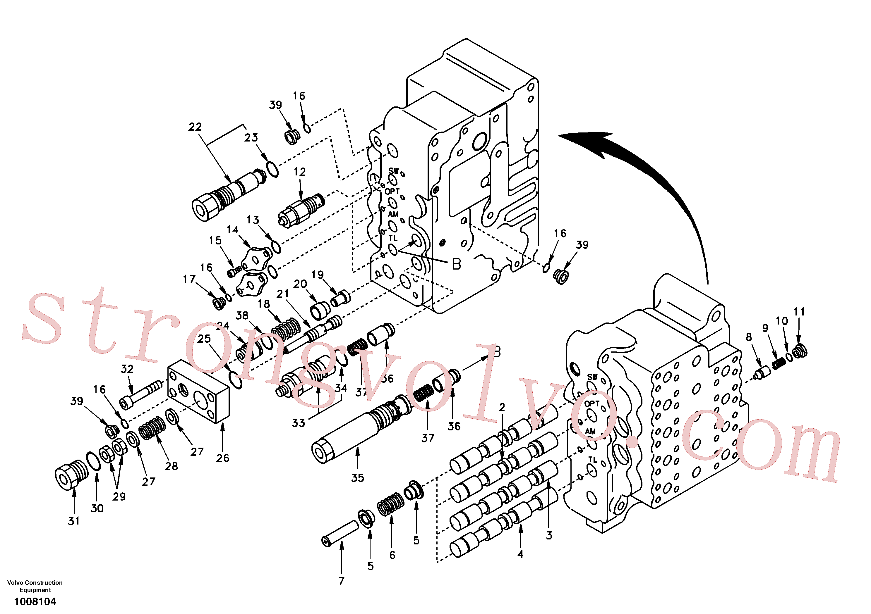 SA7273-11430 Volvo Válvula mestra de comando, rotação, opção, braço de afundamento e curso do lado esquerdo(1008104 Montagem)