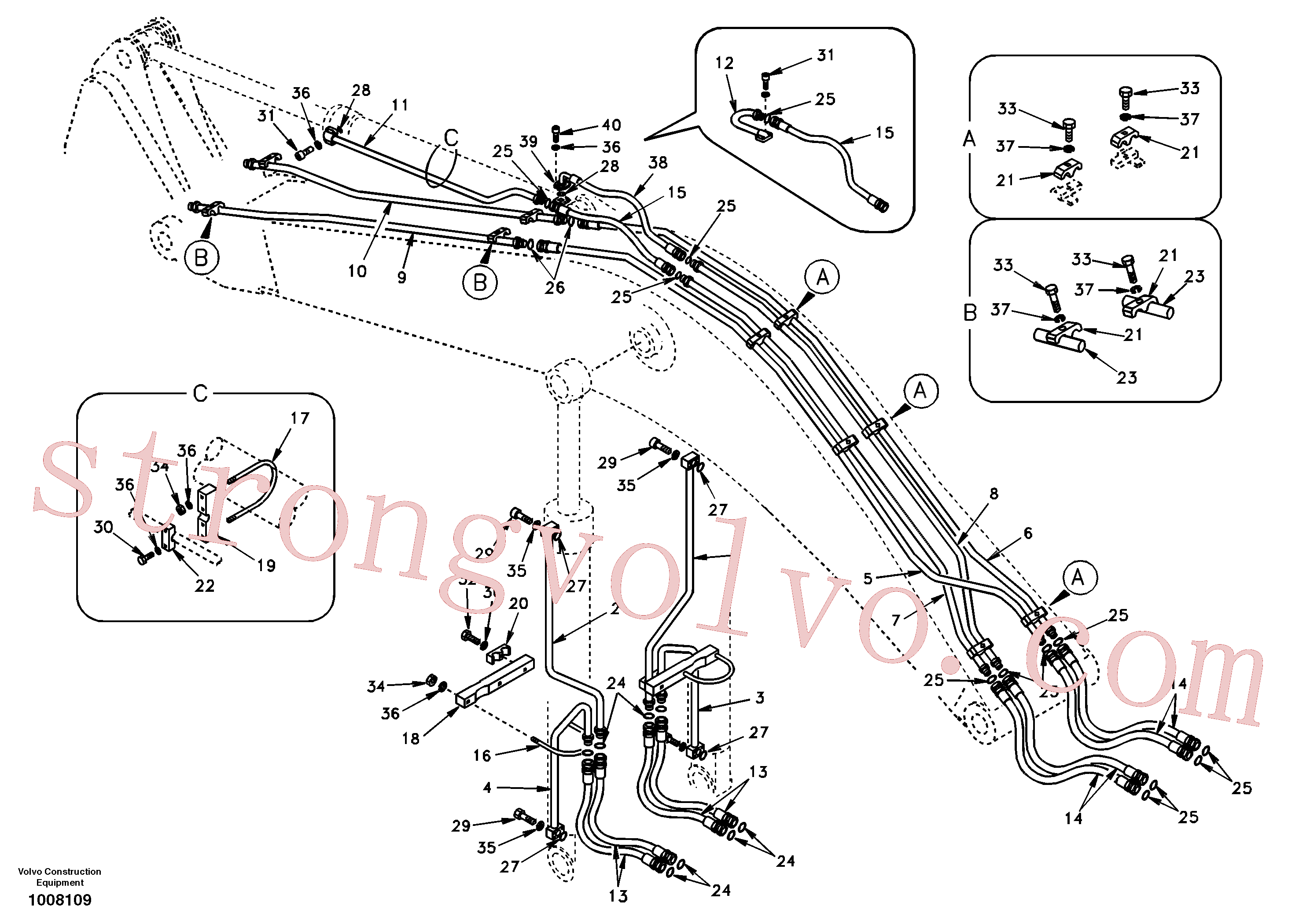 SA9401-14615 Volvo Hidráulica de serviço, lança(1008109 Montagem)