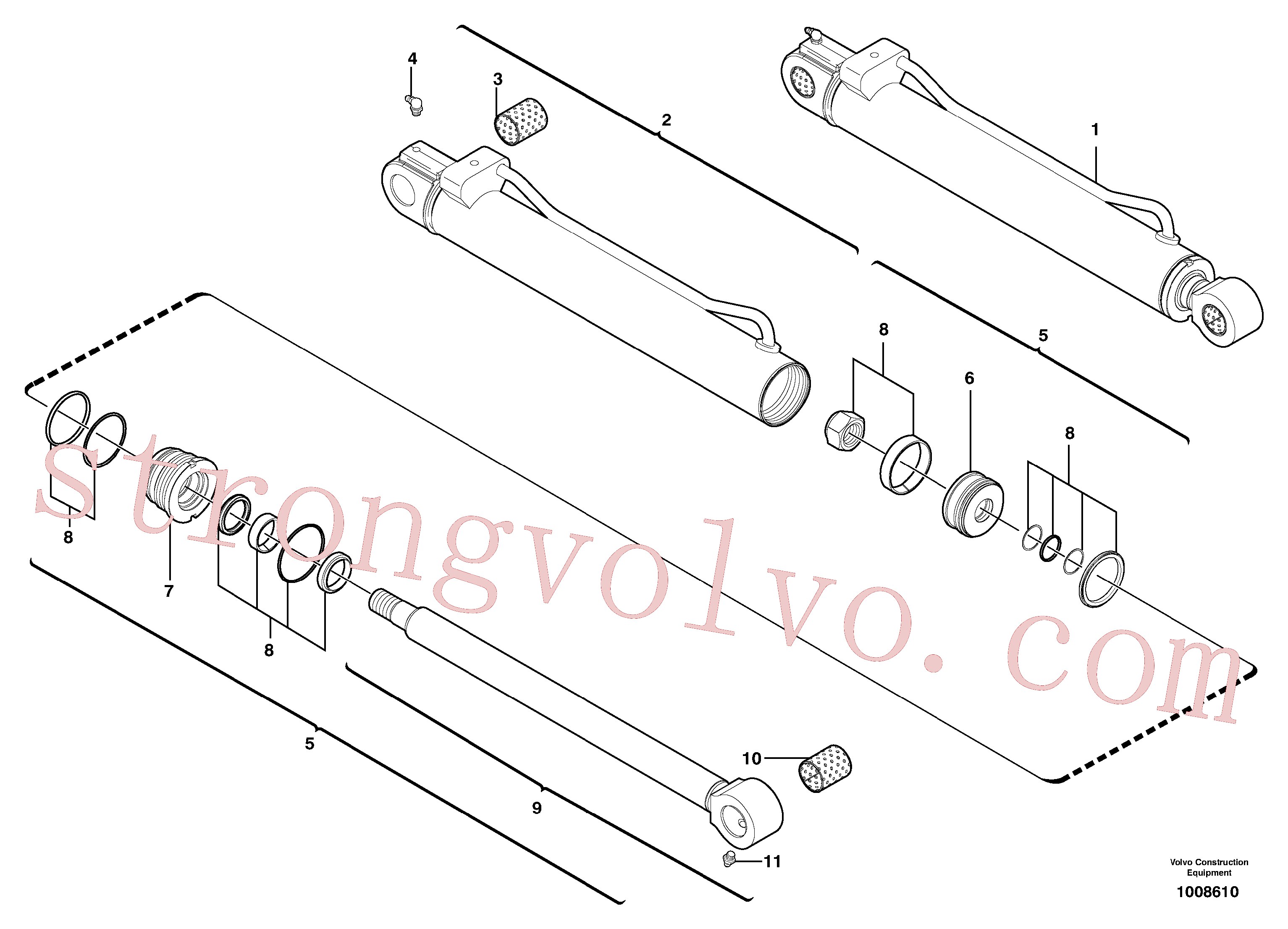 VOE11988472 Volvo Cilindro do braço de afundamento(1008610 Montagem)
