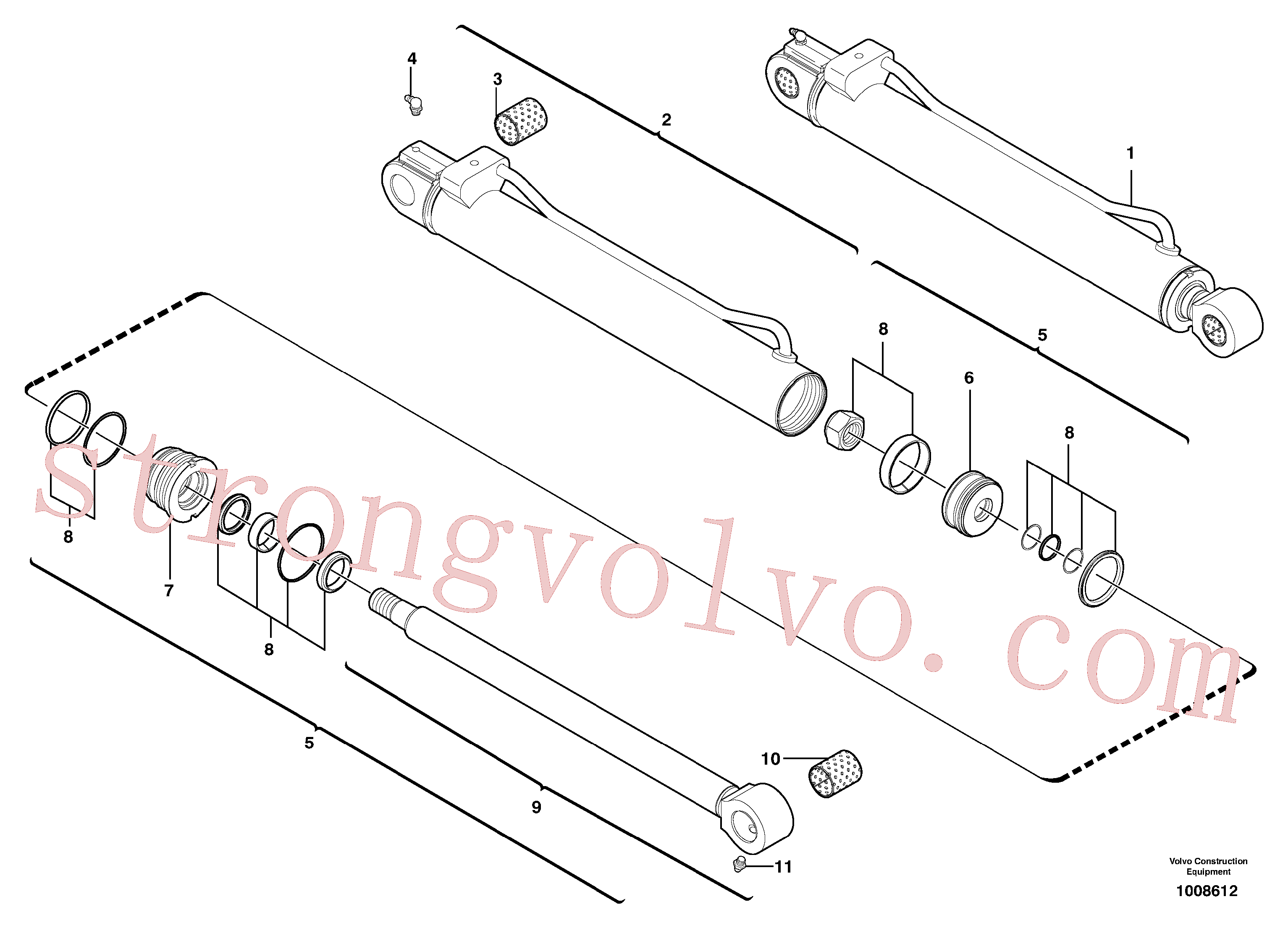 VOE11988472 Volvo Cilindro do braço de afundamento(1008612 Montagem)