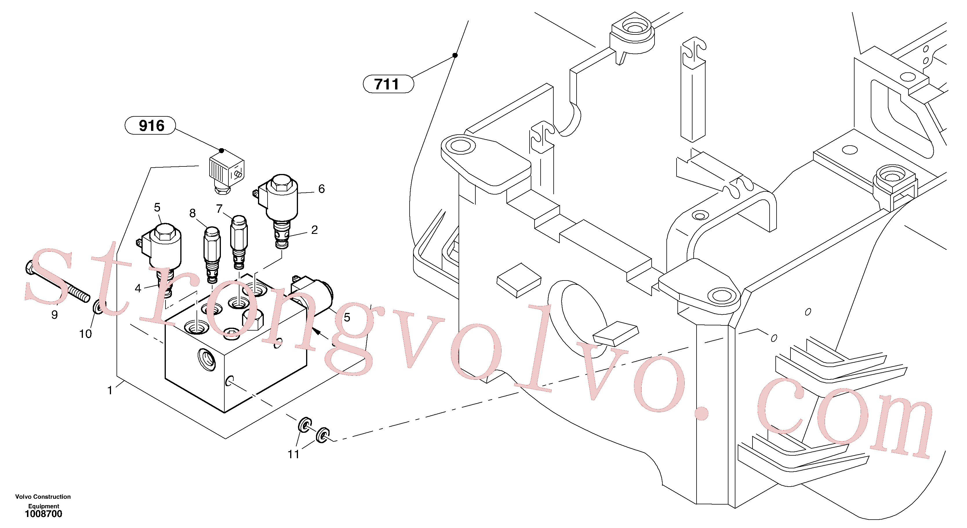 VOE973096 Volvo Válvula de comando - sistema de suspensão da lança (BBS)(1008700 Montagem)