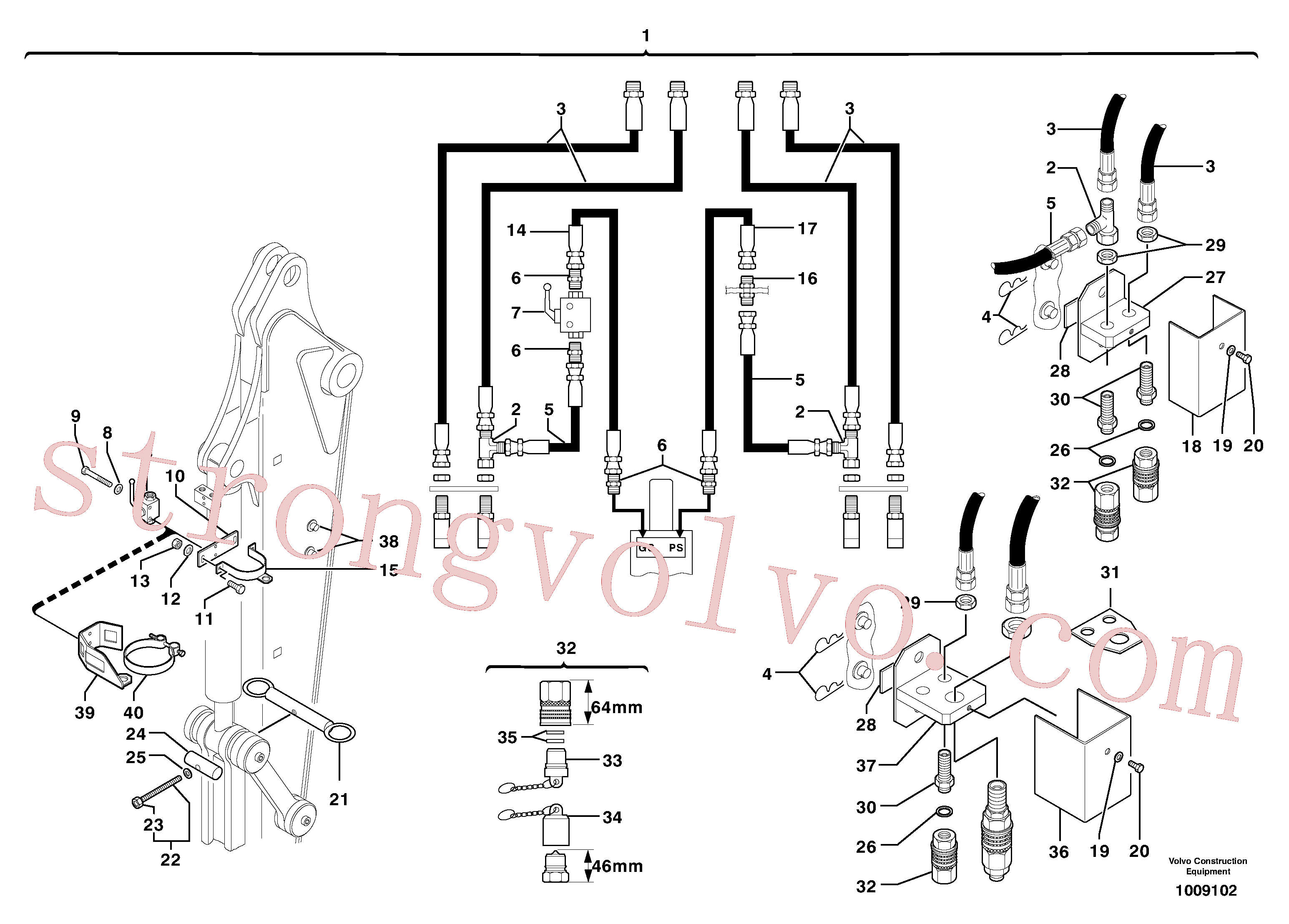 PJ5040733 Volvo Circuito hidráulico (acoplamento) (mandíbula)(1009102 Montagem)
