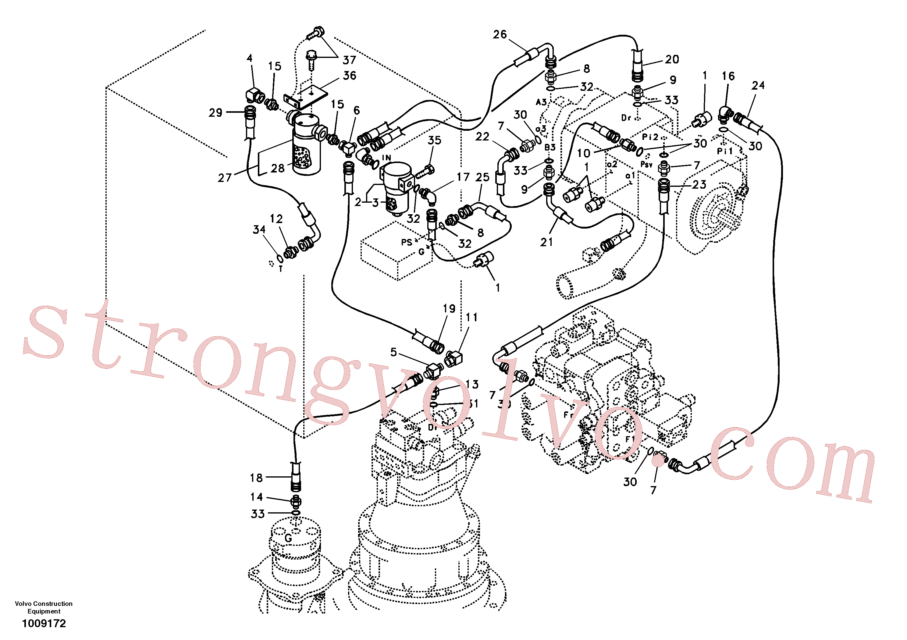 SA1030-61460 Volvo Sistema servomotor, suporte do filtro e tubagem da bomba(1009172 Montagem)