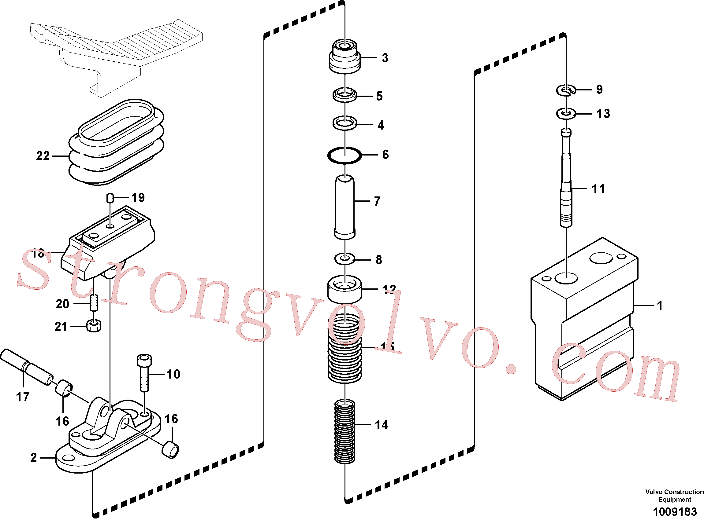 VOE11705990 Volvo Hidráulica de serviço, pedal da válvula de comando à distância para lança ajustável, Hidráulica de serviço, pedal da válvula de comando à distância para martelo e cortador(1009183 Montagem)