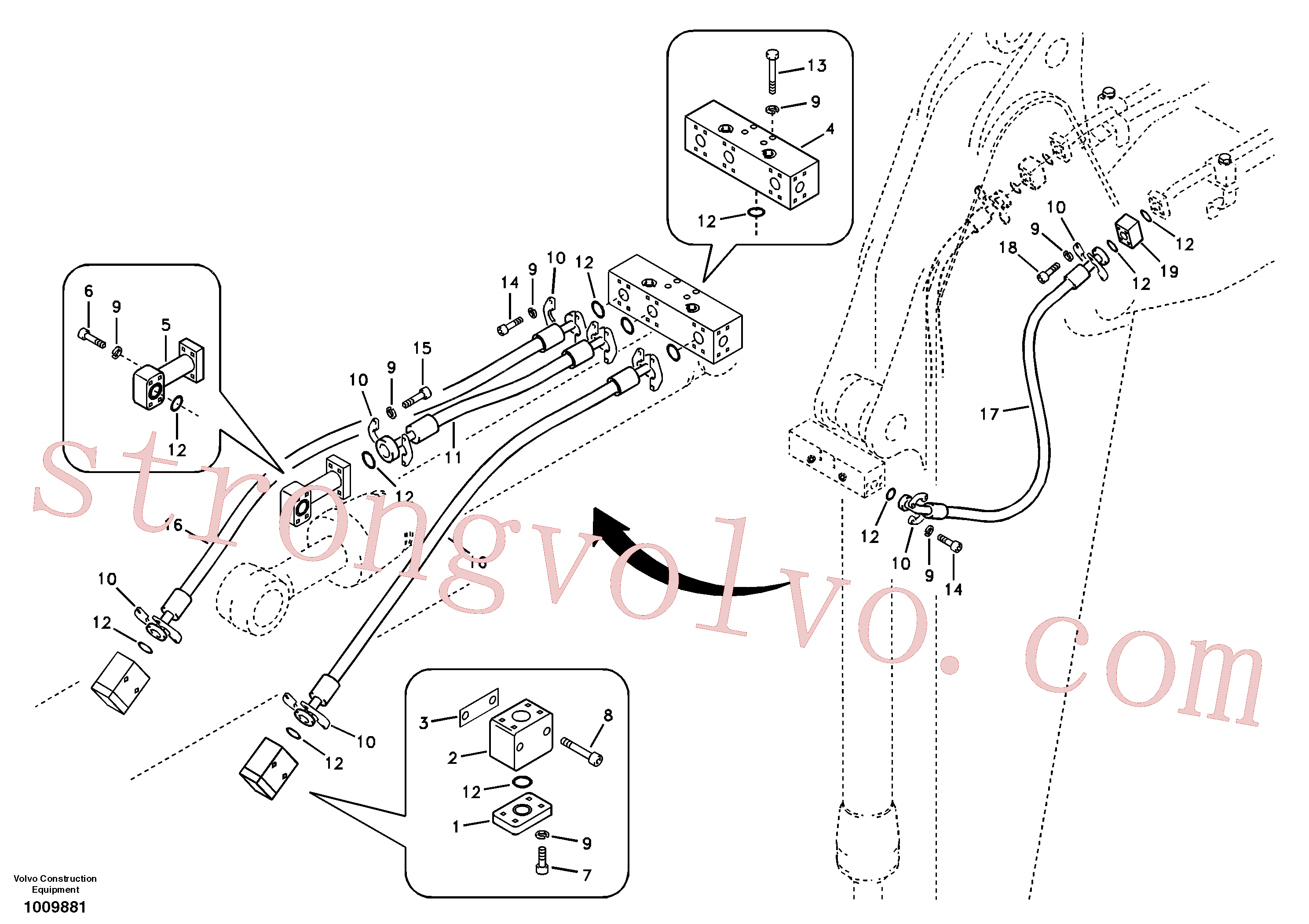 SA9016-21214 Volvo Hidráulica de serviços, balde articulado(1009881 Montagem)