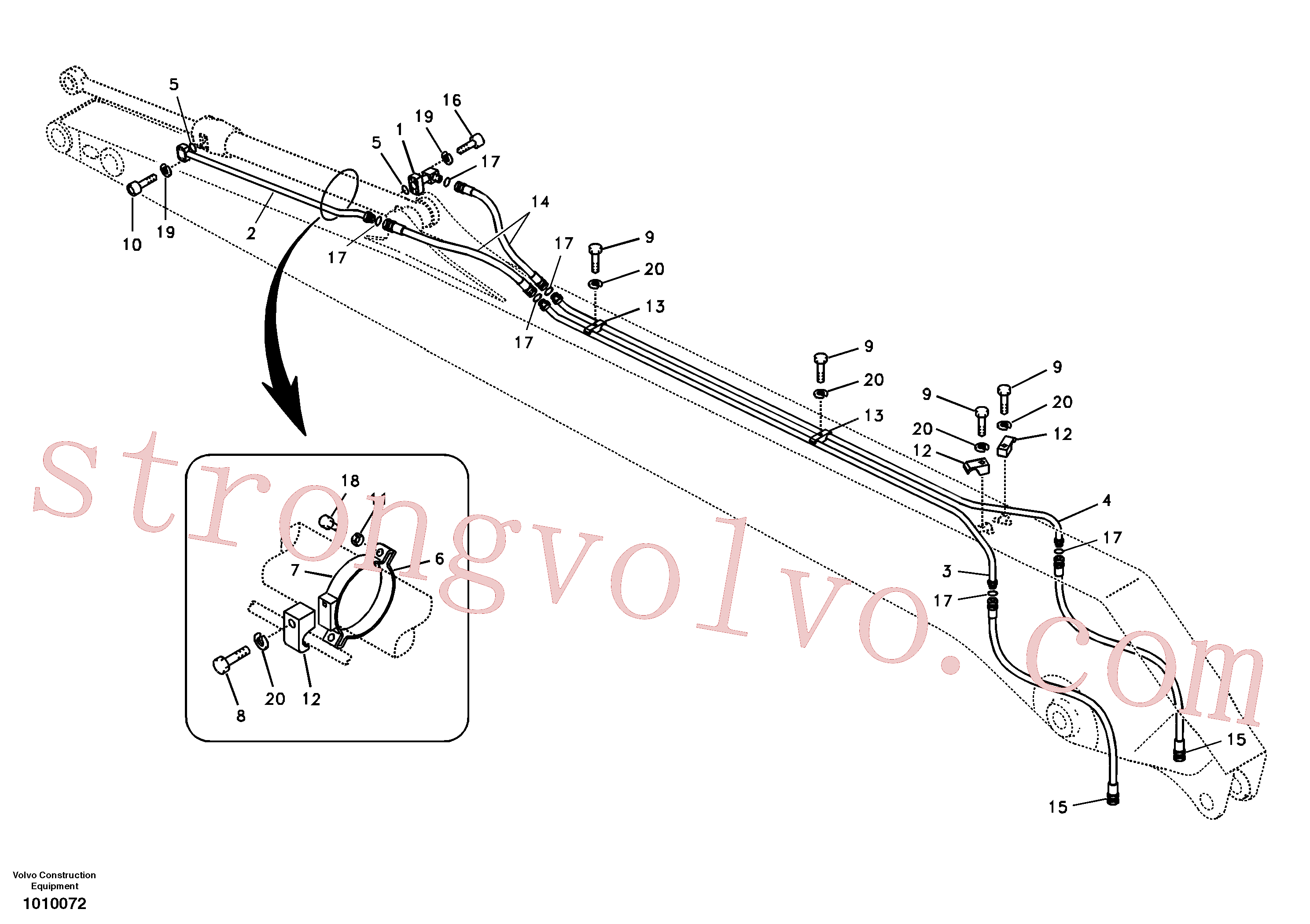 SA1142-01490 Volvo Hidráulica de serviço, cilindro do balde no braço de afundamento comprido(1010072 Montagem)